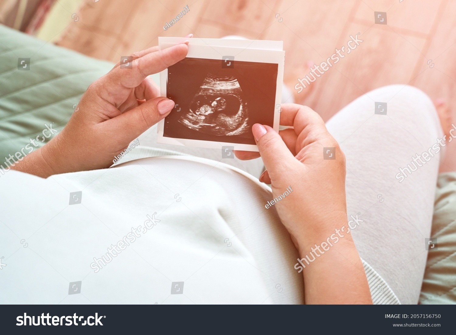 Pregnant Belly Ultrasound Result Picture Woman Stock Photo 2057156750