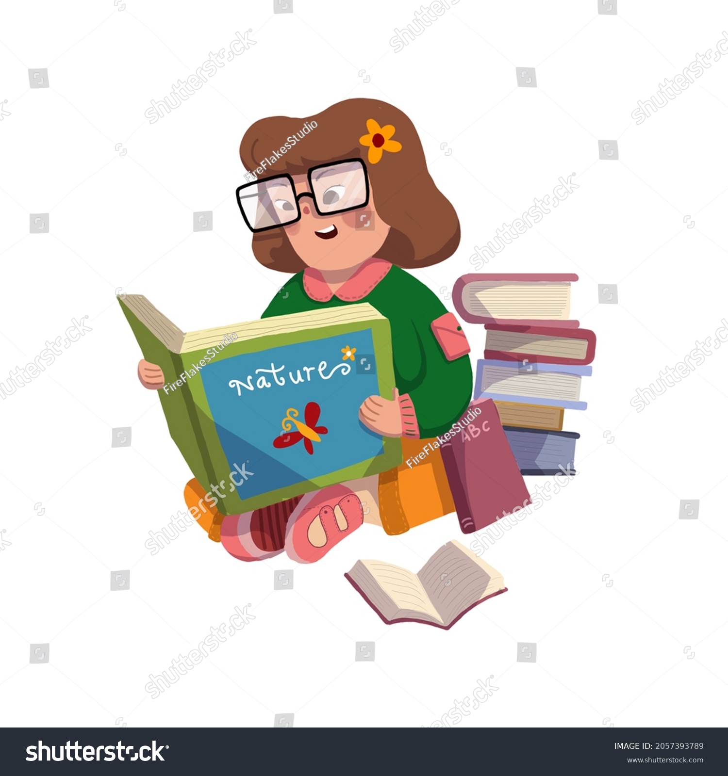 Children Back School Kids Gir Studying Stock Illustration 2057393789 ...