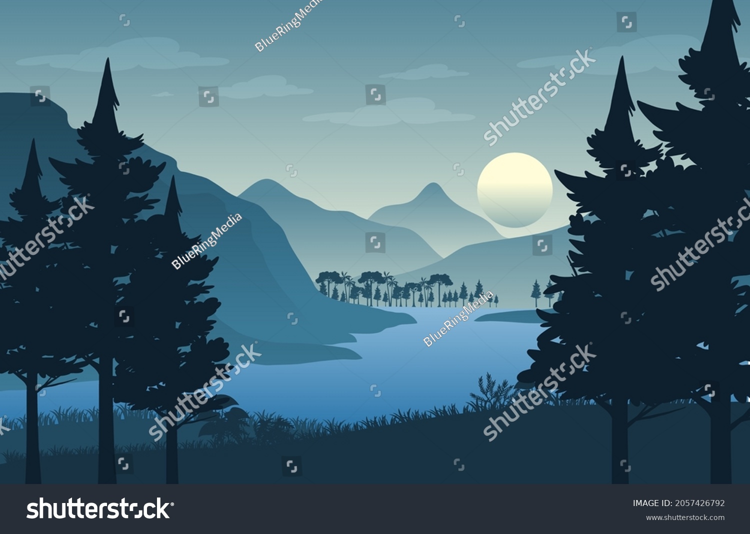 Silhouette Forest Landscape Background Illustration Stock Vector ...