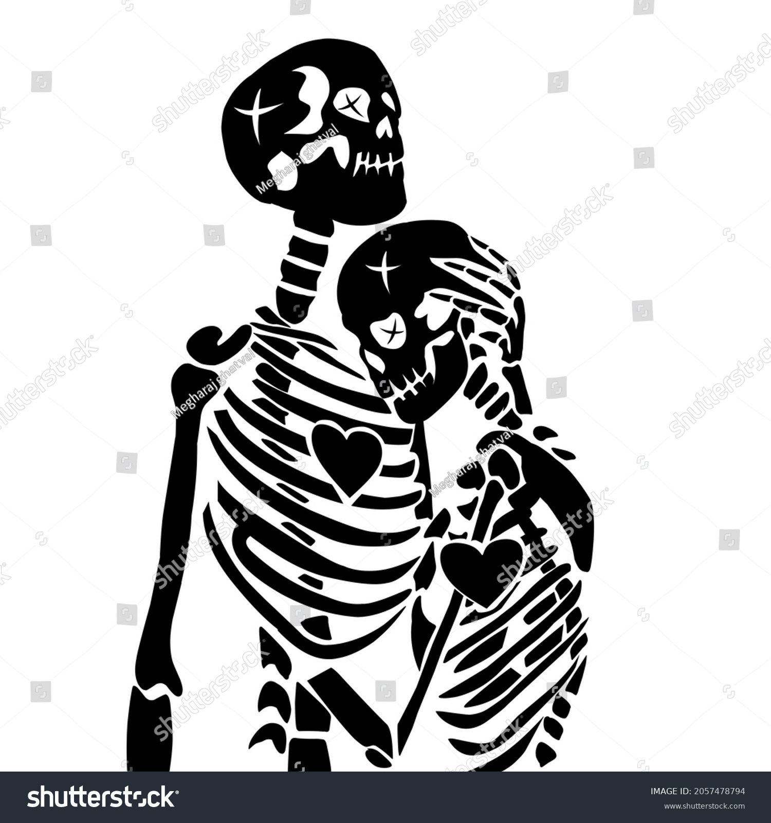 Kissing Skullskeleton Lovevector Illustration Skeletons Coupleskeletons