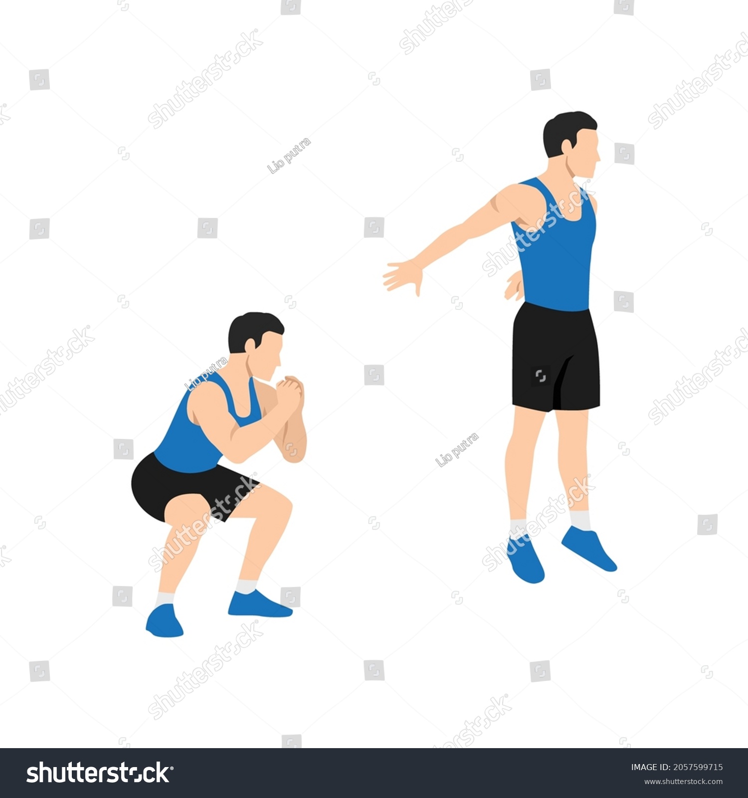 Man Doing Explosive Squat Exercise Flat Stock Vector (Royalty Free ...