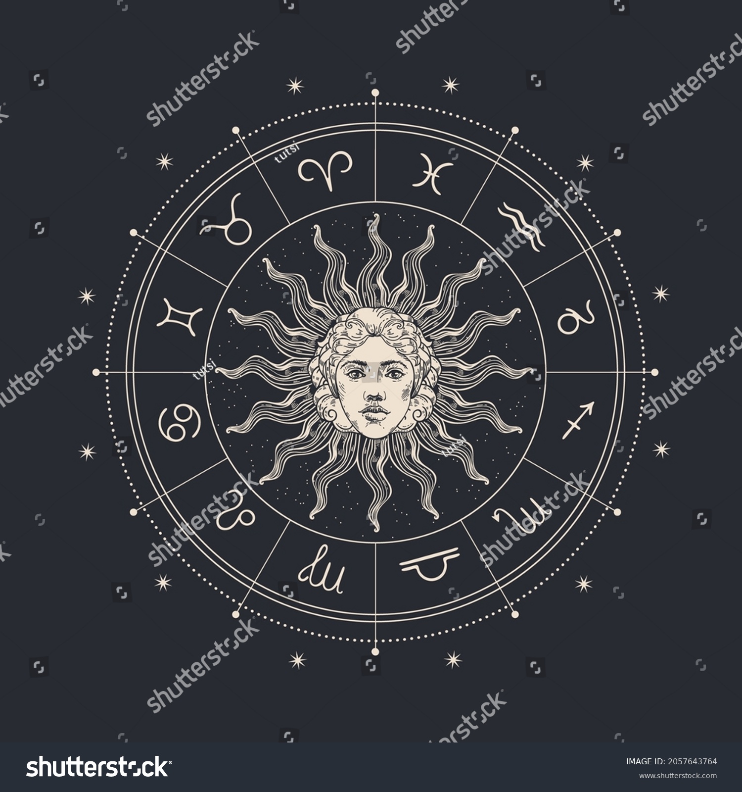 Magic Drawing Face Sun Stars Zodiac Stock Vector (Royalty Free ...