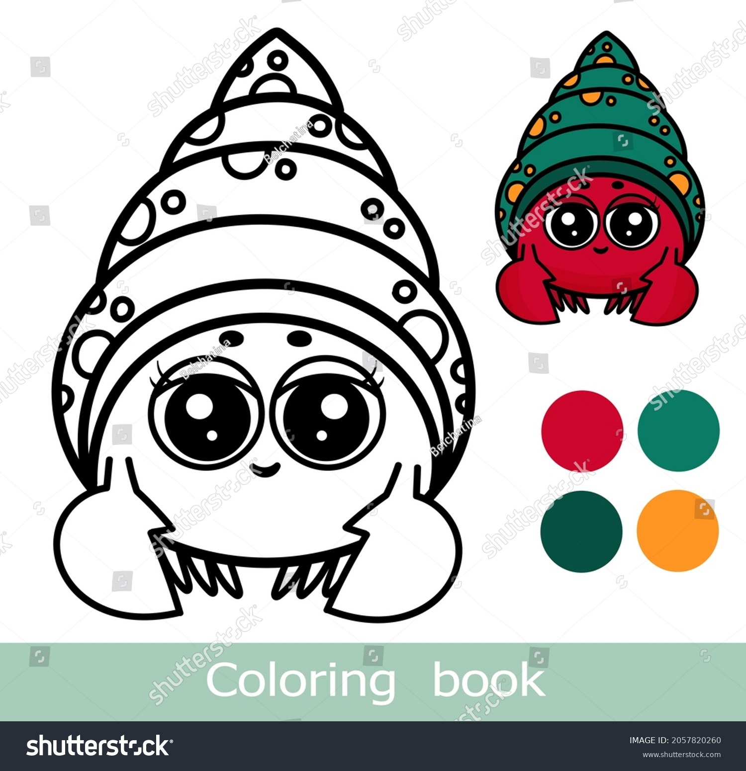 Cartoon Hermit Crab Coloring Book Page Stock Vector (Royalty Free