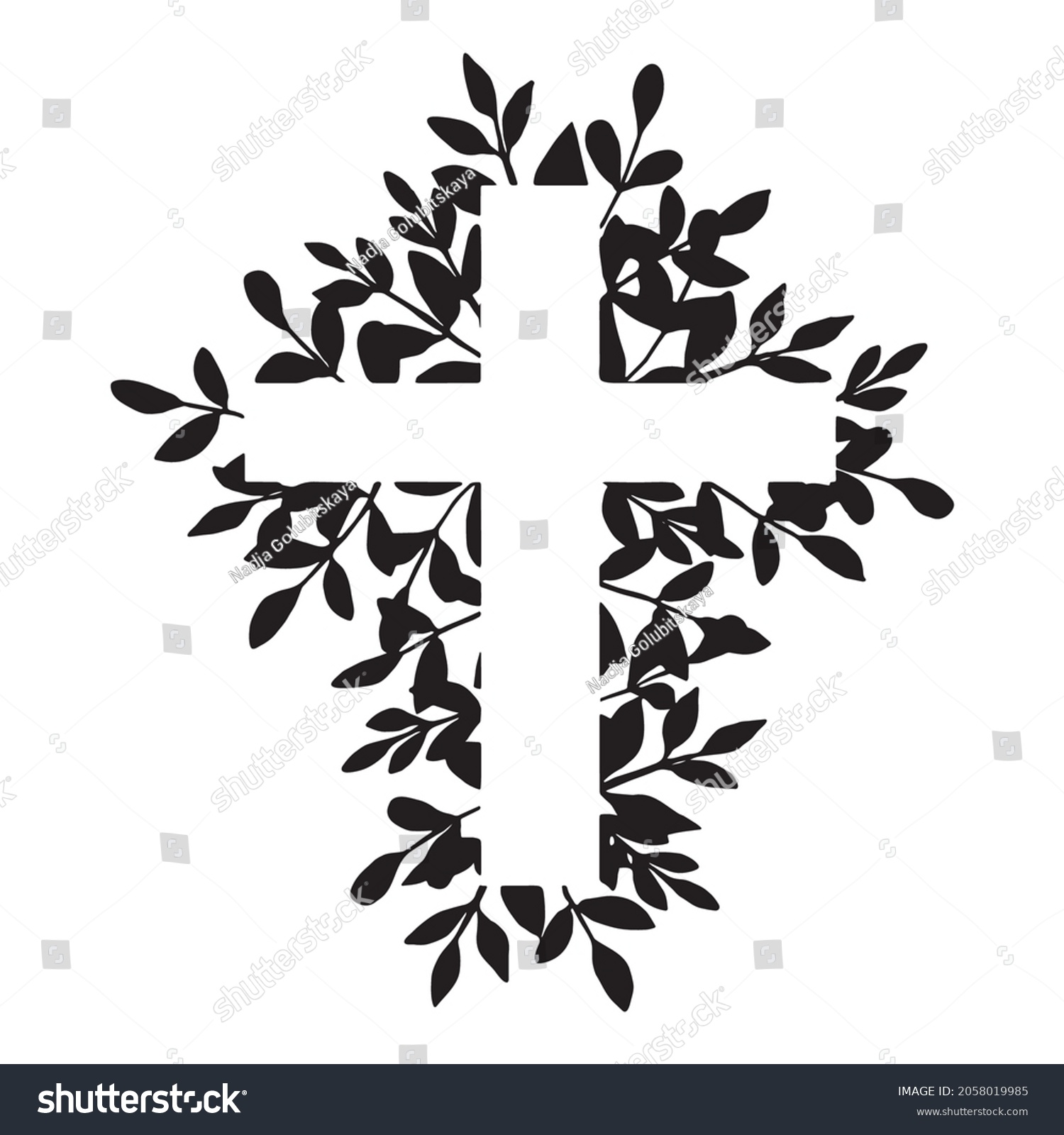 Cross Black Floral Religious Cross Isolated Stock Vector (Royalty Free ...