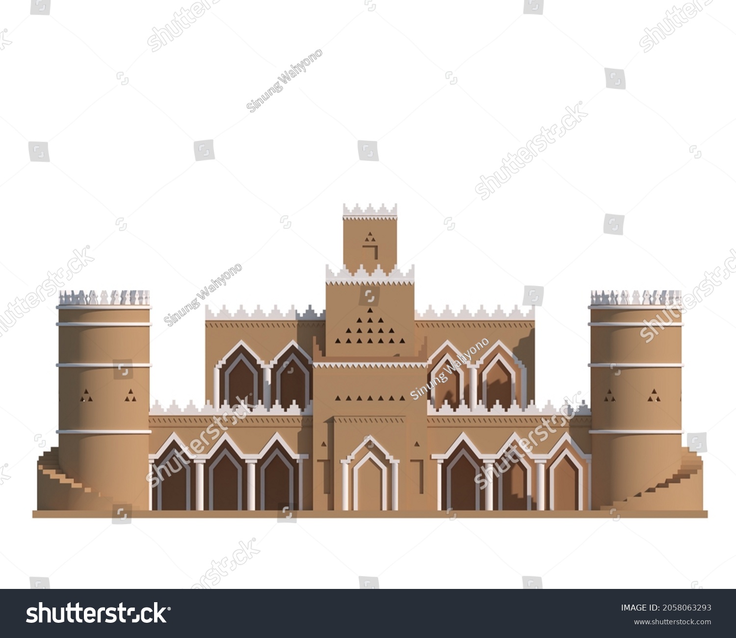 3d Rendering Arabic Building Gate Tower Stock Illustration 2058063293 ...