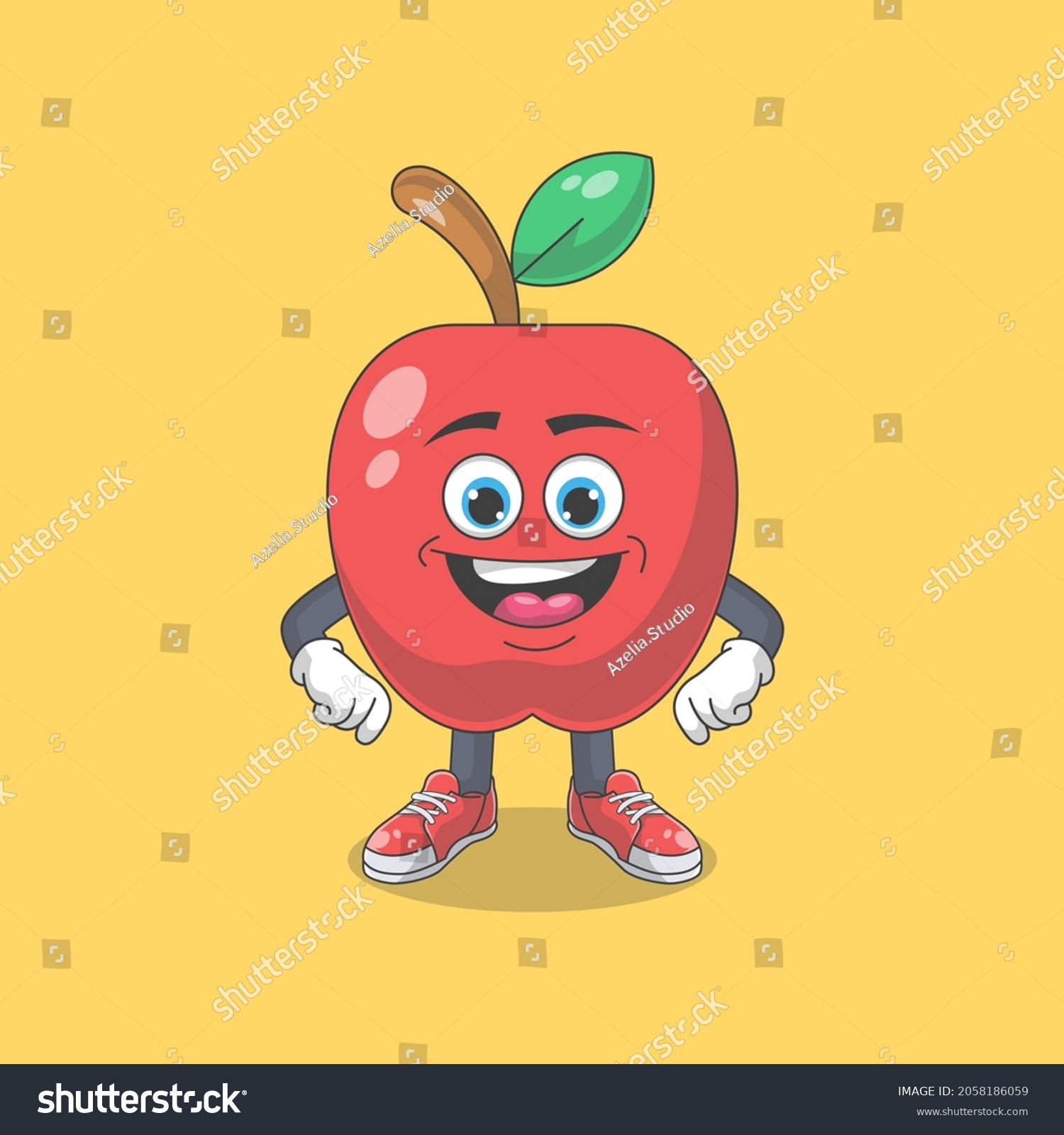 Cute Happy Red Apple Cartoon Vector Stock Vector Royalty Free 2058186059 Shutterstock 4601