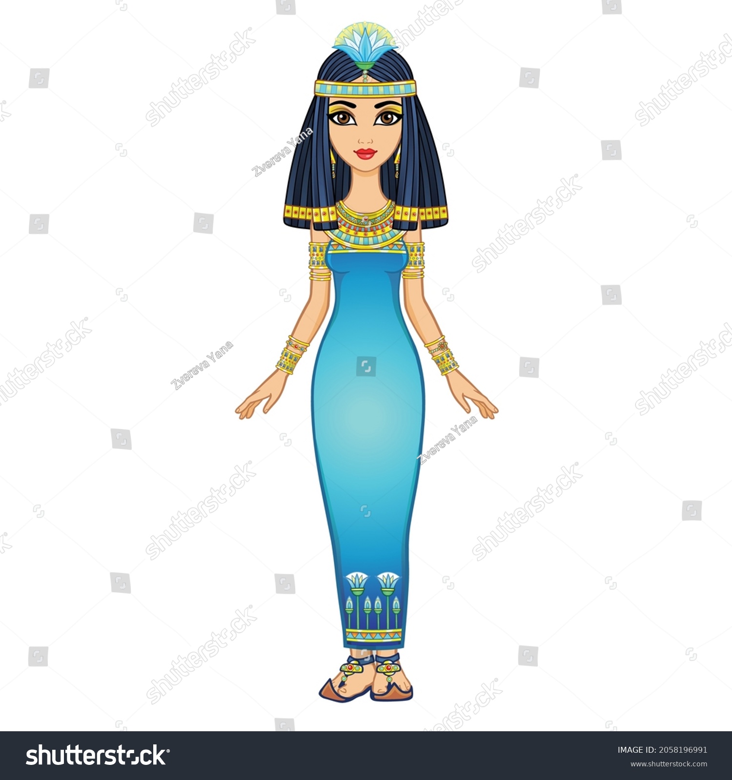 Animation Egyptian Princess Ancient Clothes Gold Stock Vector (Royalty ...