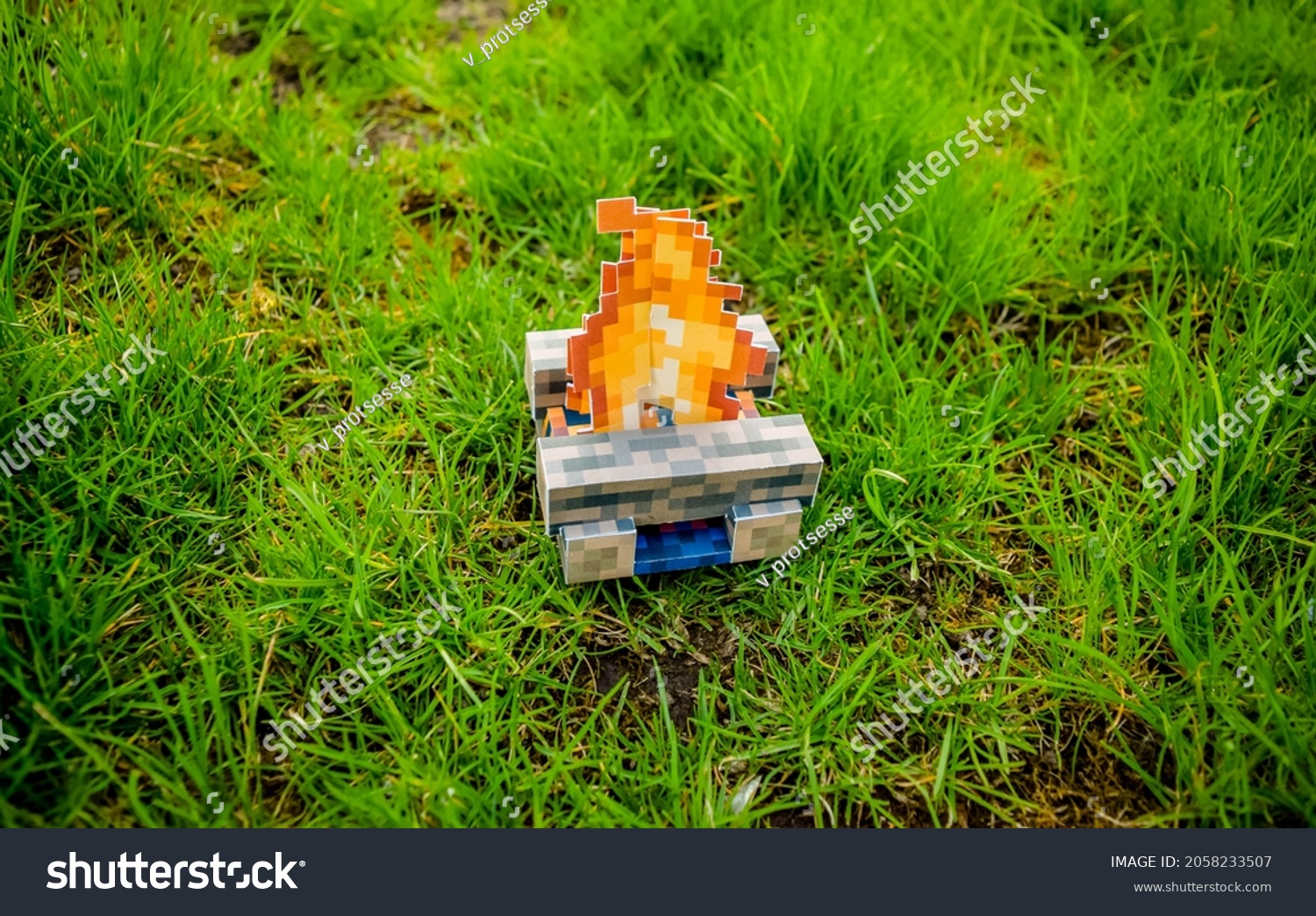 Campfire Minecraft Made Paper Craft Real Stock Photo 2058233507 ...