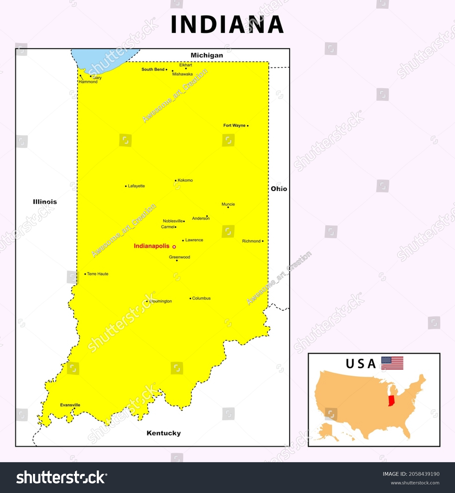 Indiana Map State District Map Indiana Stock Vector (Royalty Free ...