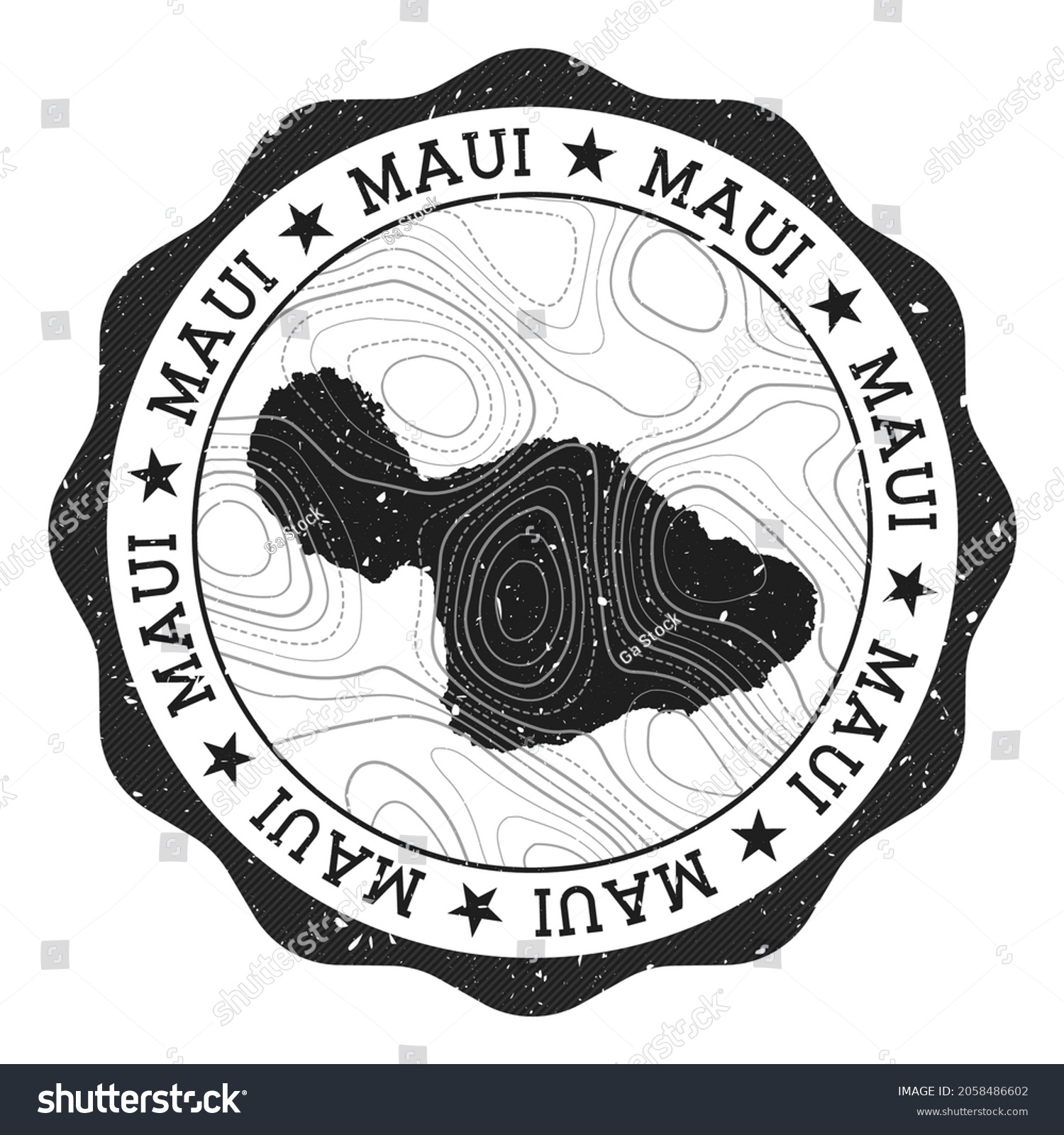 Maui Outdoor Stamp Round Sticker Map Stock Vector (Royalty Free ...