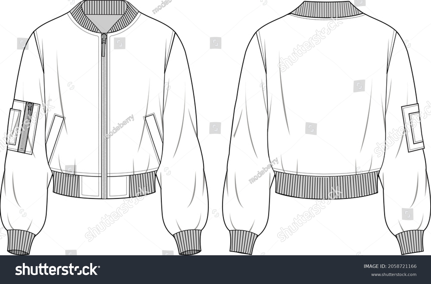 Womens Elastic Hem Zipup Bomber Jacket Stock Vector (Royalty Free ...