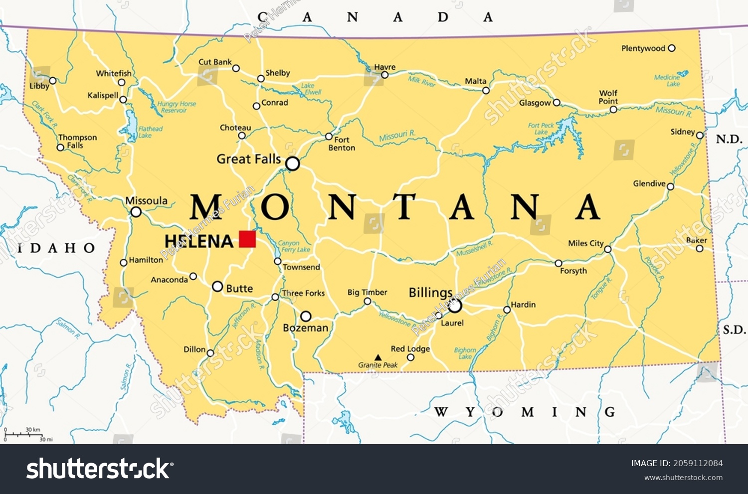 Montana Mt Political Map Capital Helena Stock Vector (Royalty Free ...