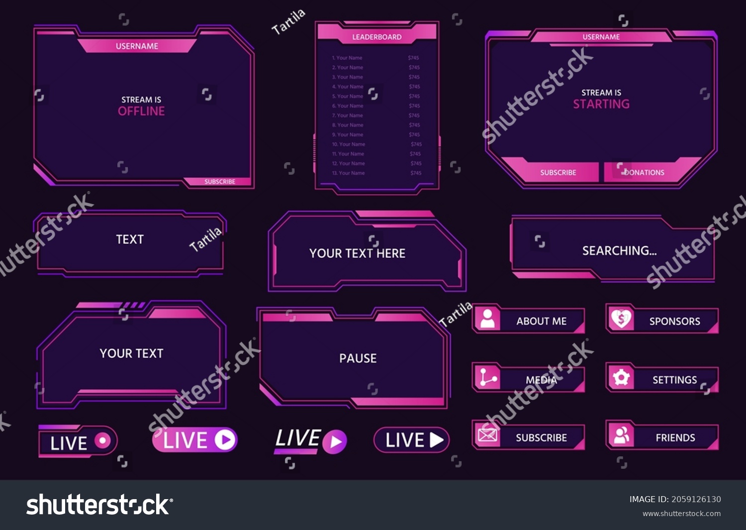 Live Stream Interface Overlay Frames Gamer Stock Vector (Royalty Free ...