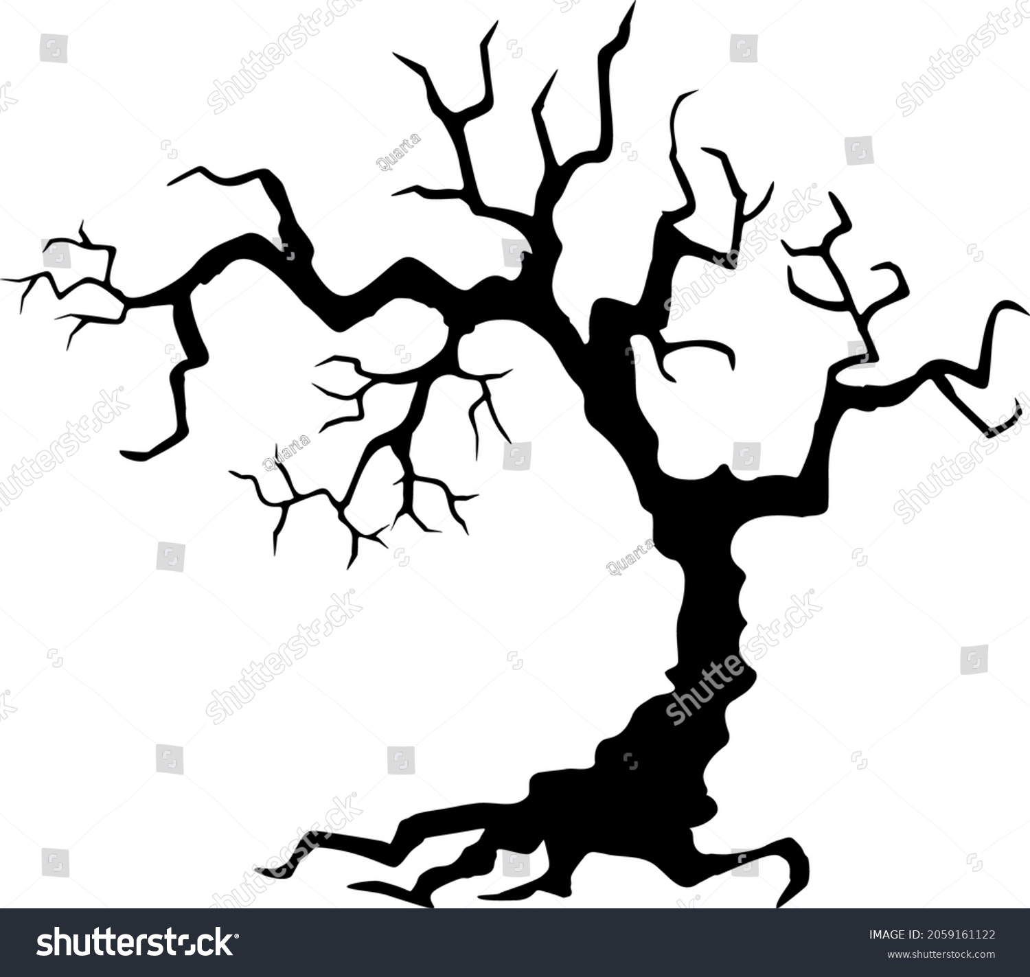 Black Silhouette Gnarled Dry Tree On Stock Vector (Royalty Free ...