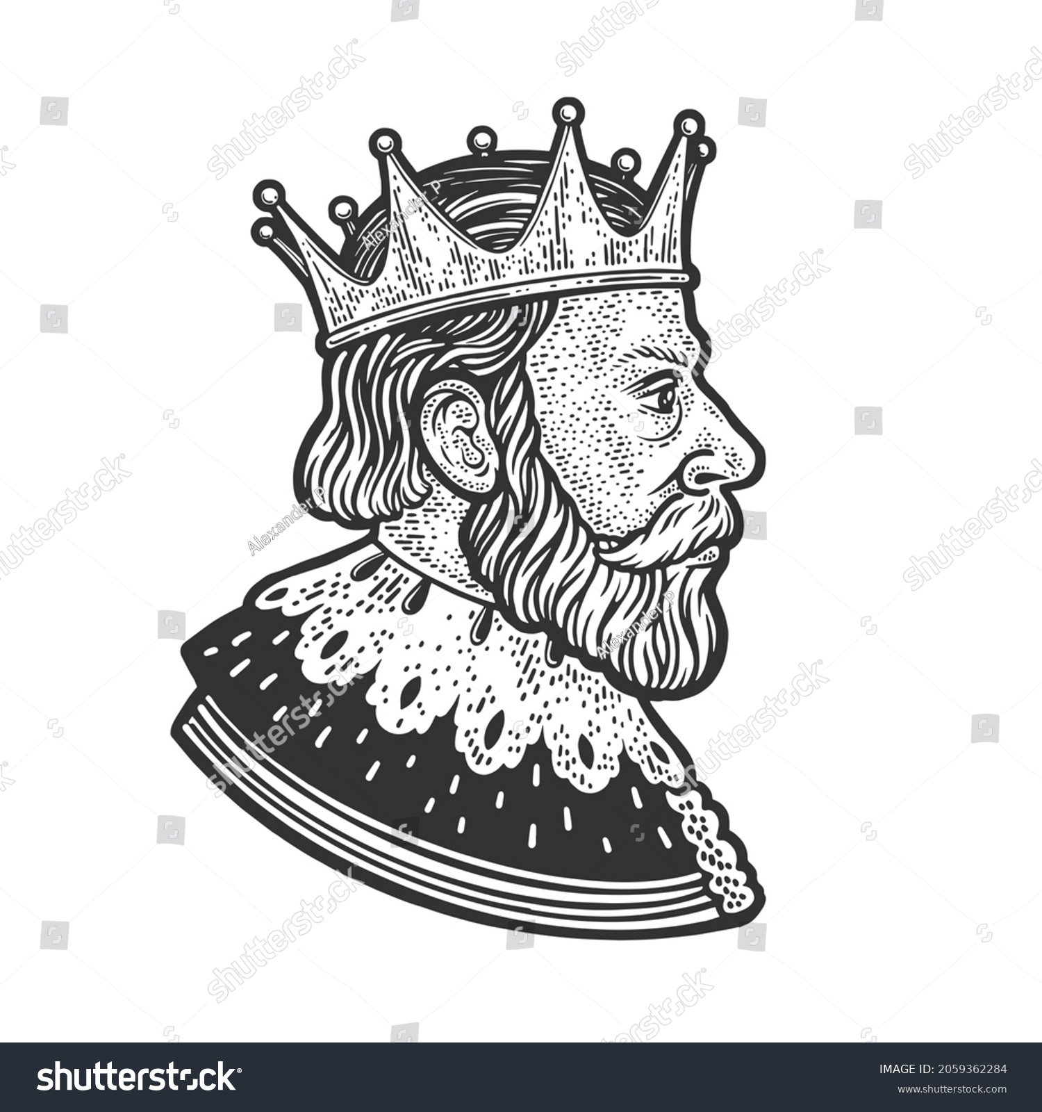Portrait King Crown Sketch Engraving Raster Stock Illustration ...