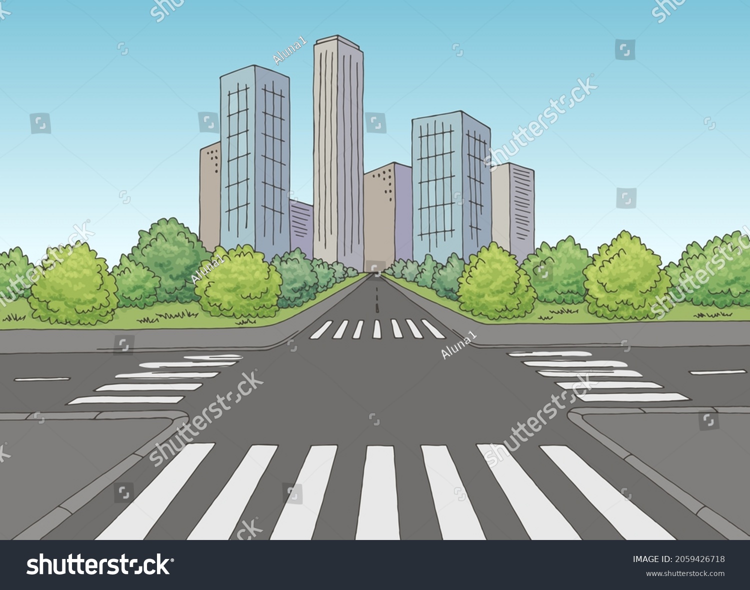 Crossroads Street Road Graphic Color City Stock Vector (Royalty Free ...