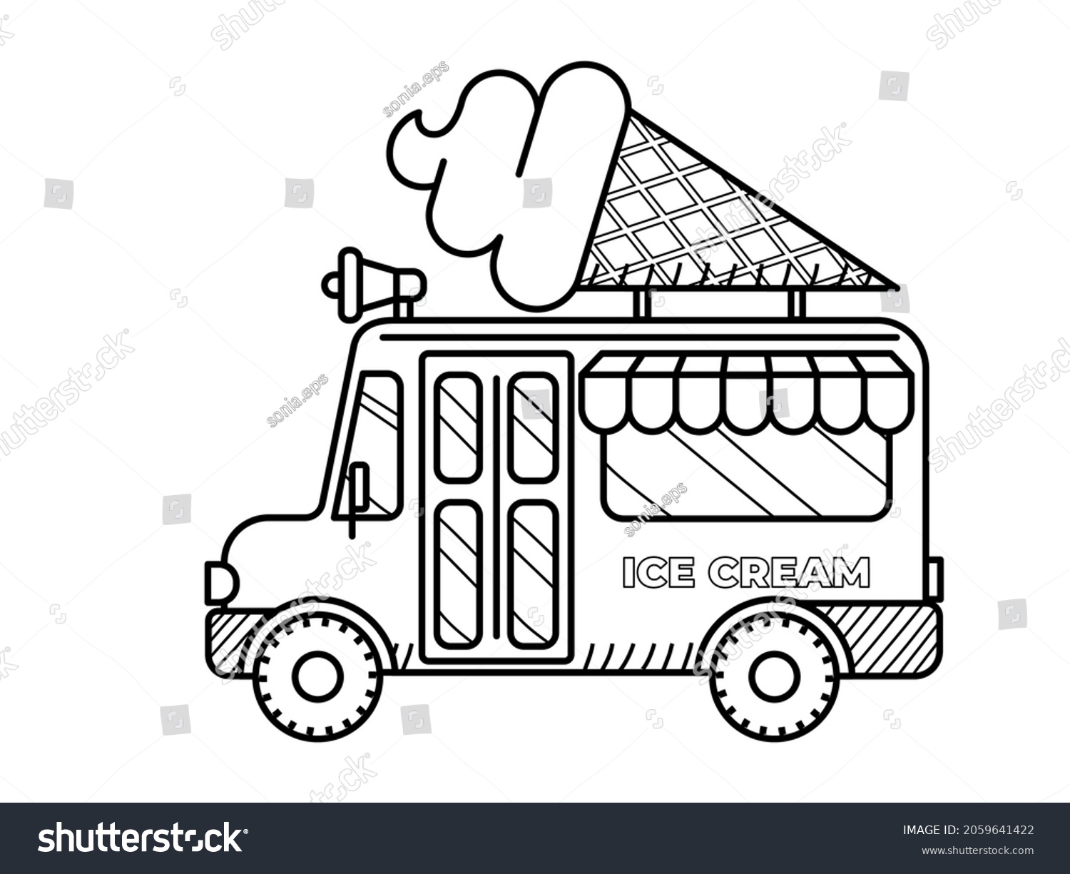 Ice Cream Van Coloring Page Kids Stock Vector (Royalty Free) 2059641422