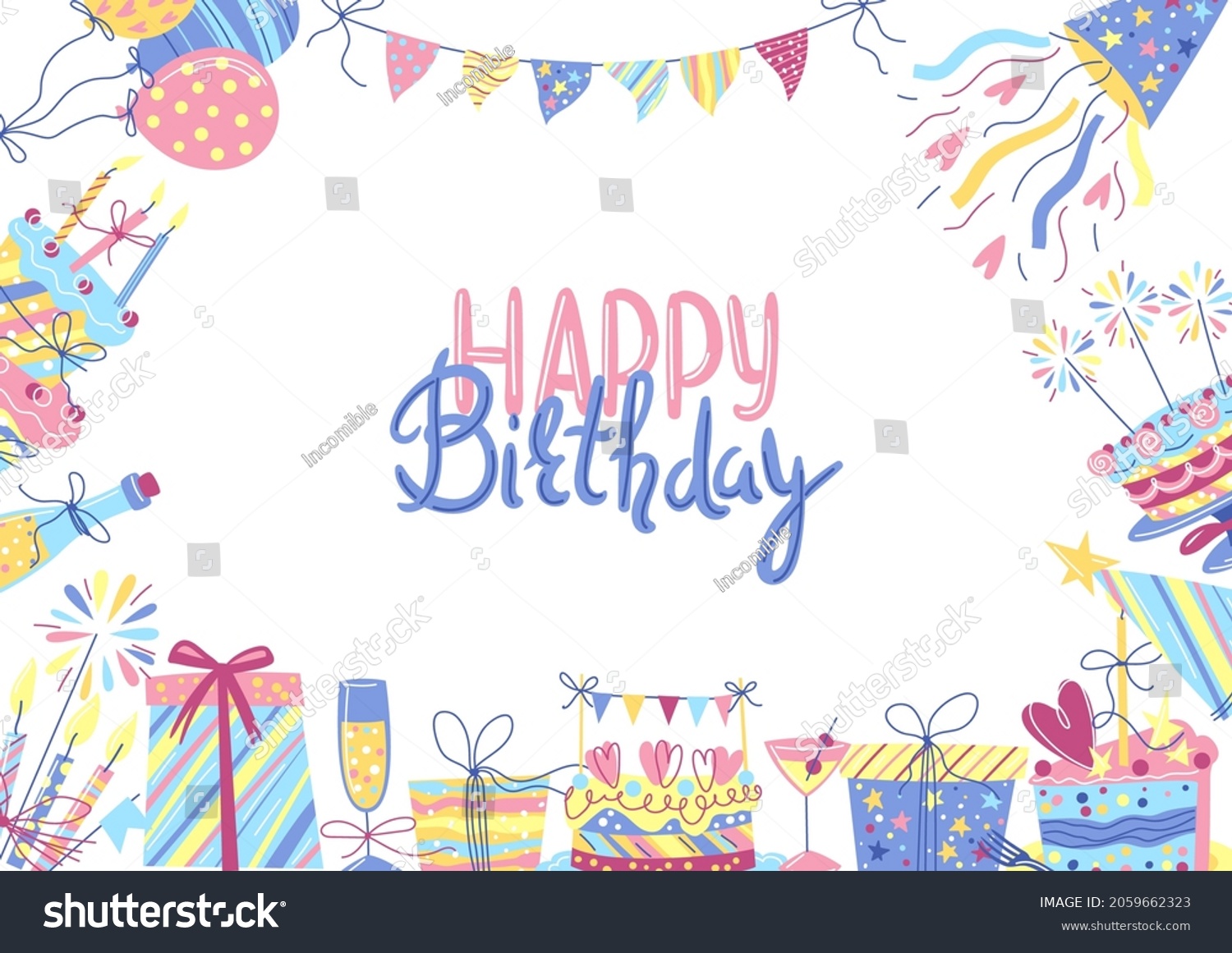 Happy Birthday Greeting Card Frame Celebration Stock Vector (Royalty ...