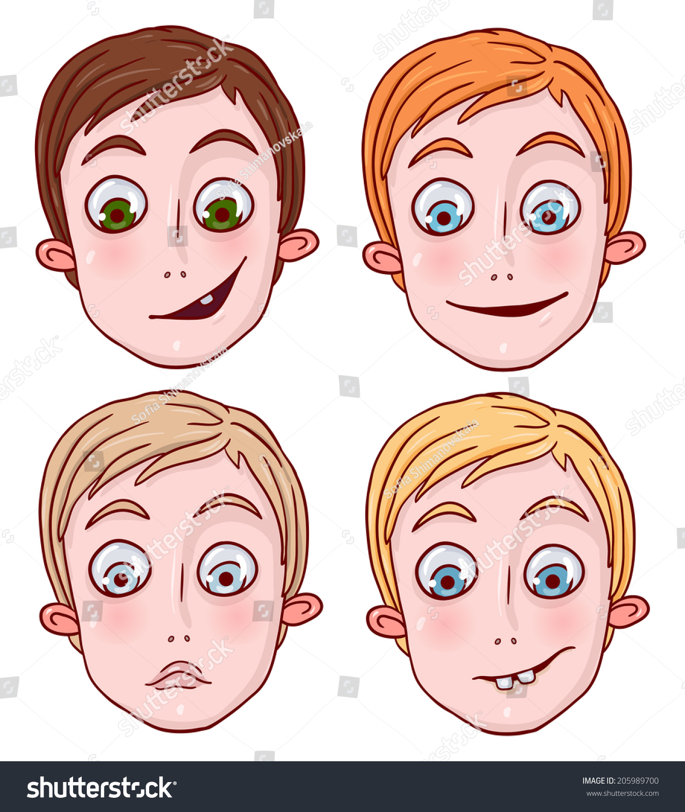 Set Cartoon Childrens Faces Stock Vector (royalty Free) 205989700 