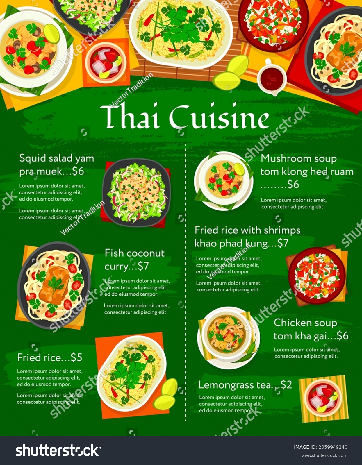 Thai Cuisine Vector Menu Template Mushroom Stock Vector (Royalty Free ...