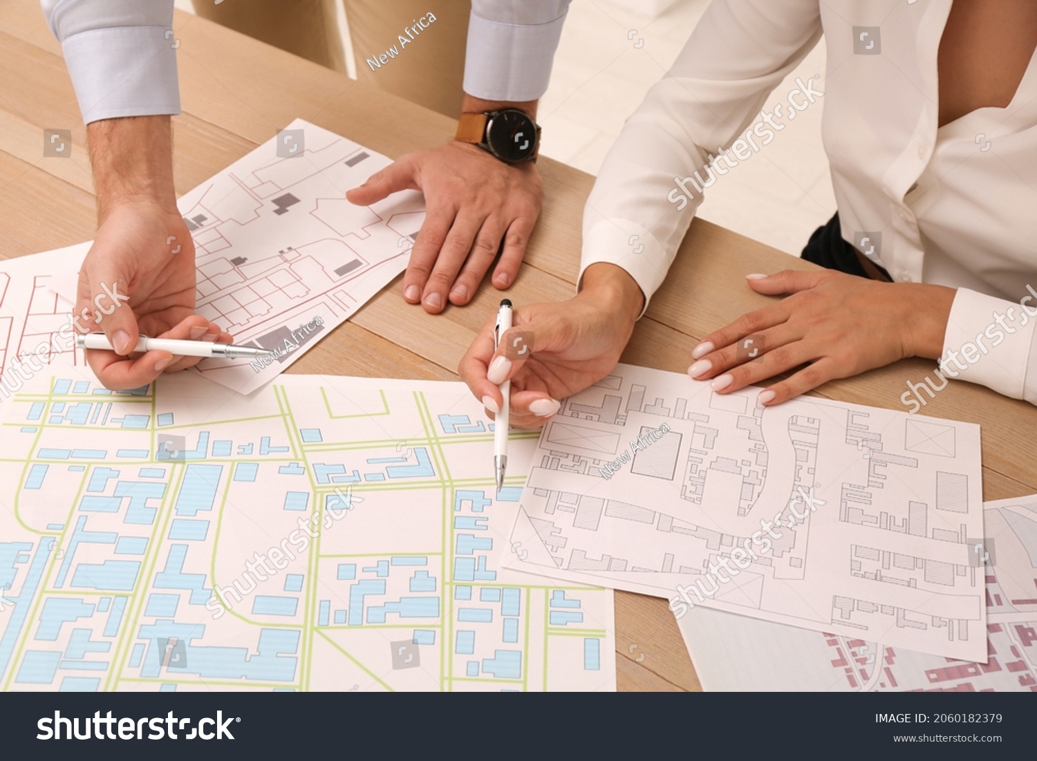 Professional Cartographers Working Cadastral Map Table   Stock Photo Professional Cartographers Working With Cadastral Map At Table Closeup 2060182379 