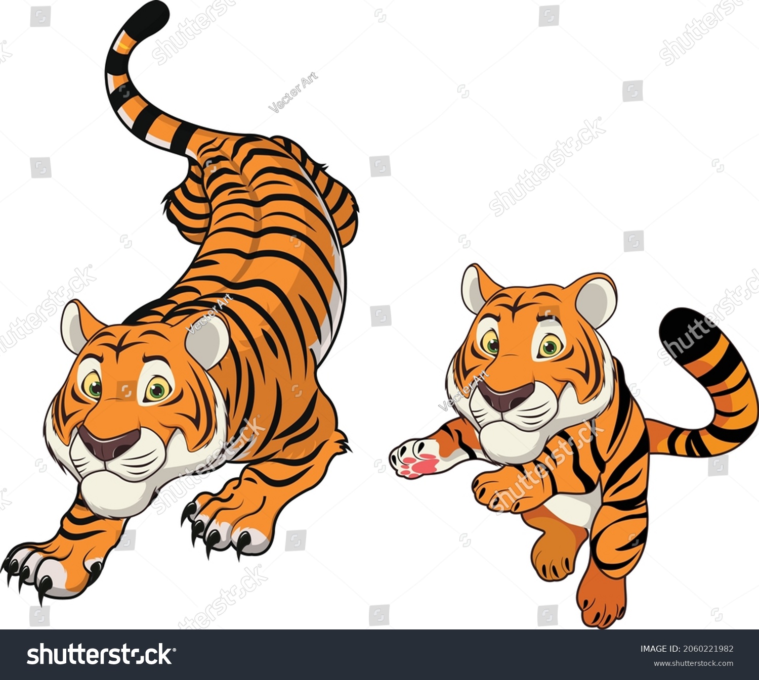 Two Tiger Cartoon Vector Art Illustration Stock Vector Royalty Free