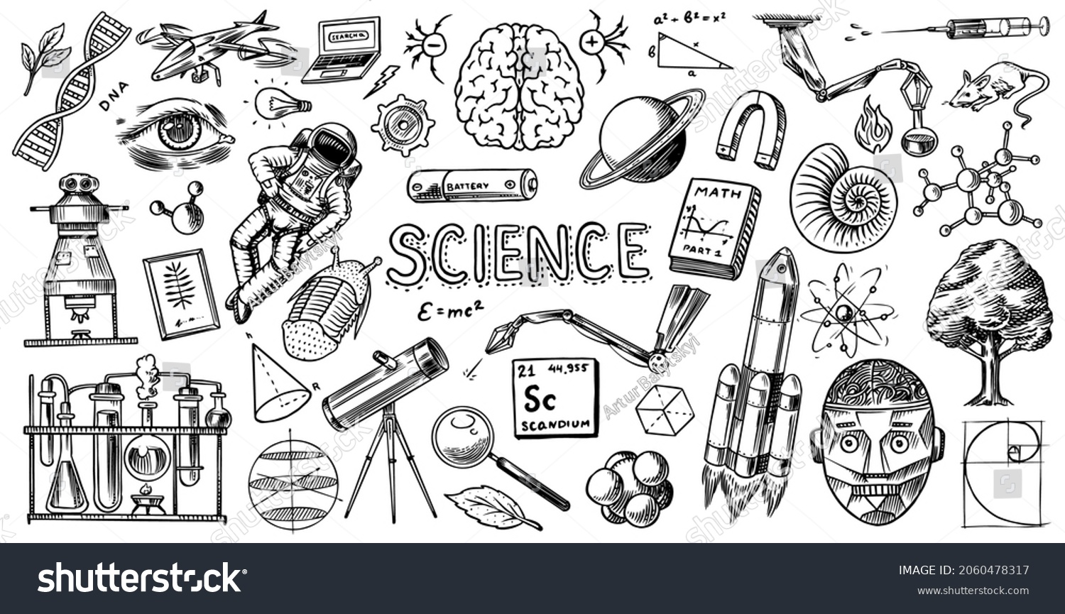 Science Banner Engraved Hand Drawn Old Stock Vector (Royalty Free ...