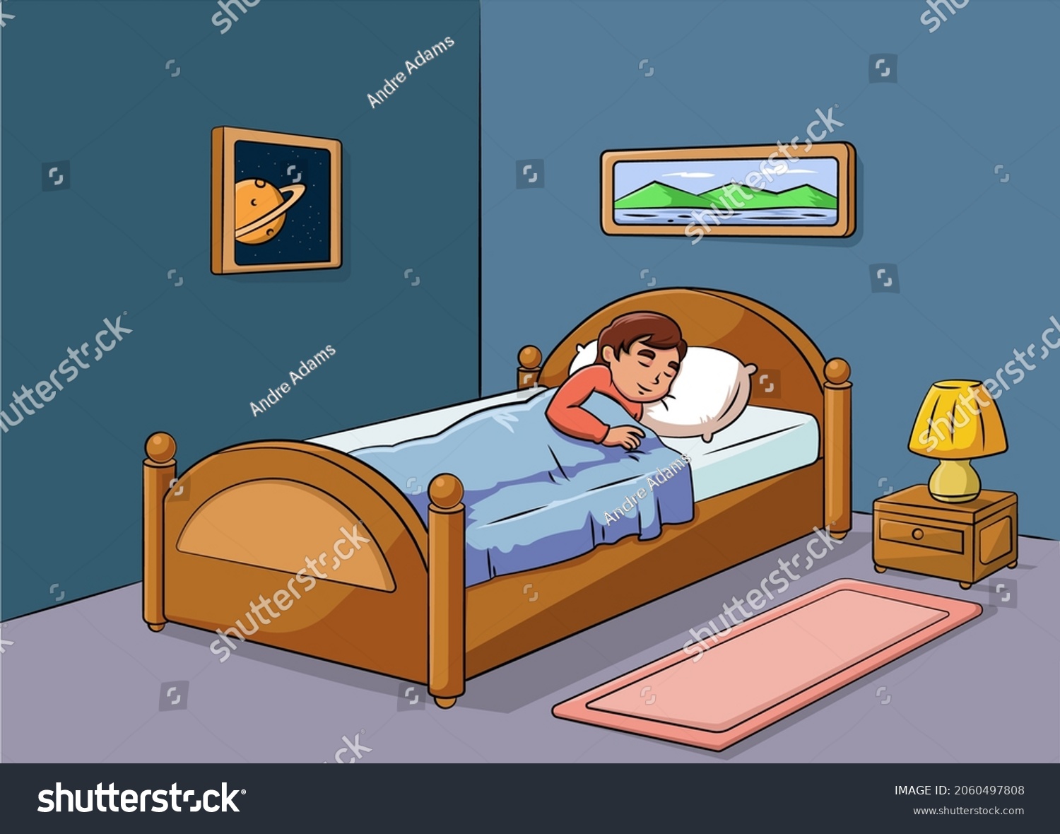 Cartoon Vector Illustration Kid Sleeping Bedroom Stock Vector (Royalty ...