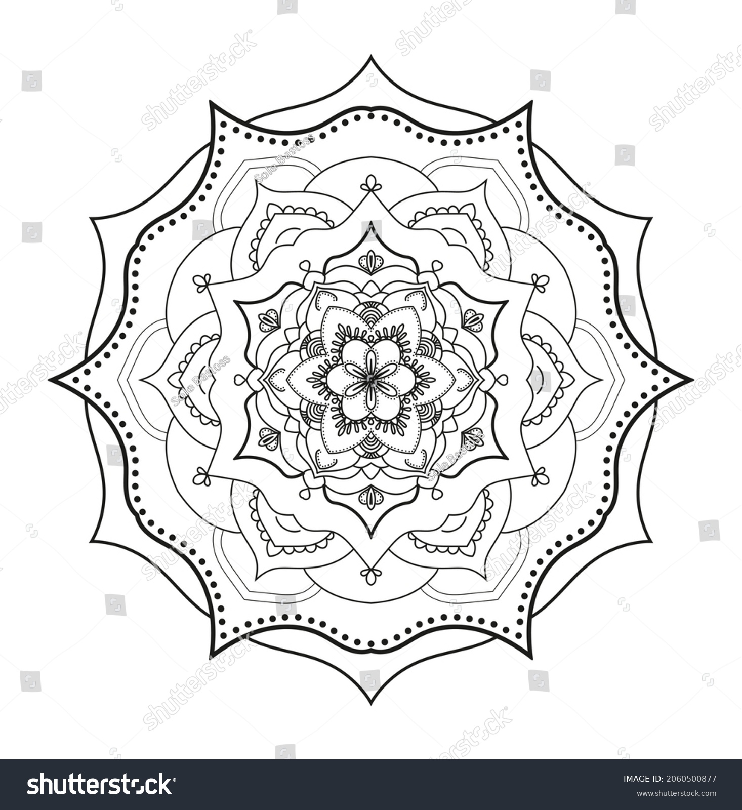 Ethnic Mandala Pattern Henna Tattoo Coloring Stock Illustration