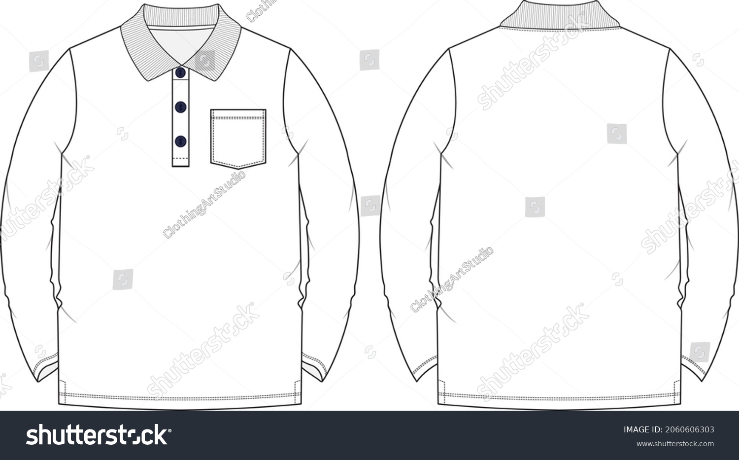 Long Sleeve Basic Polo Tshirt Pocket Stock Vector (Royalty Free ...