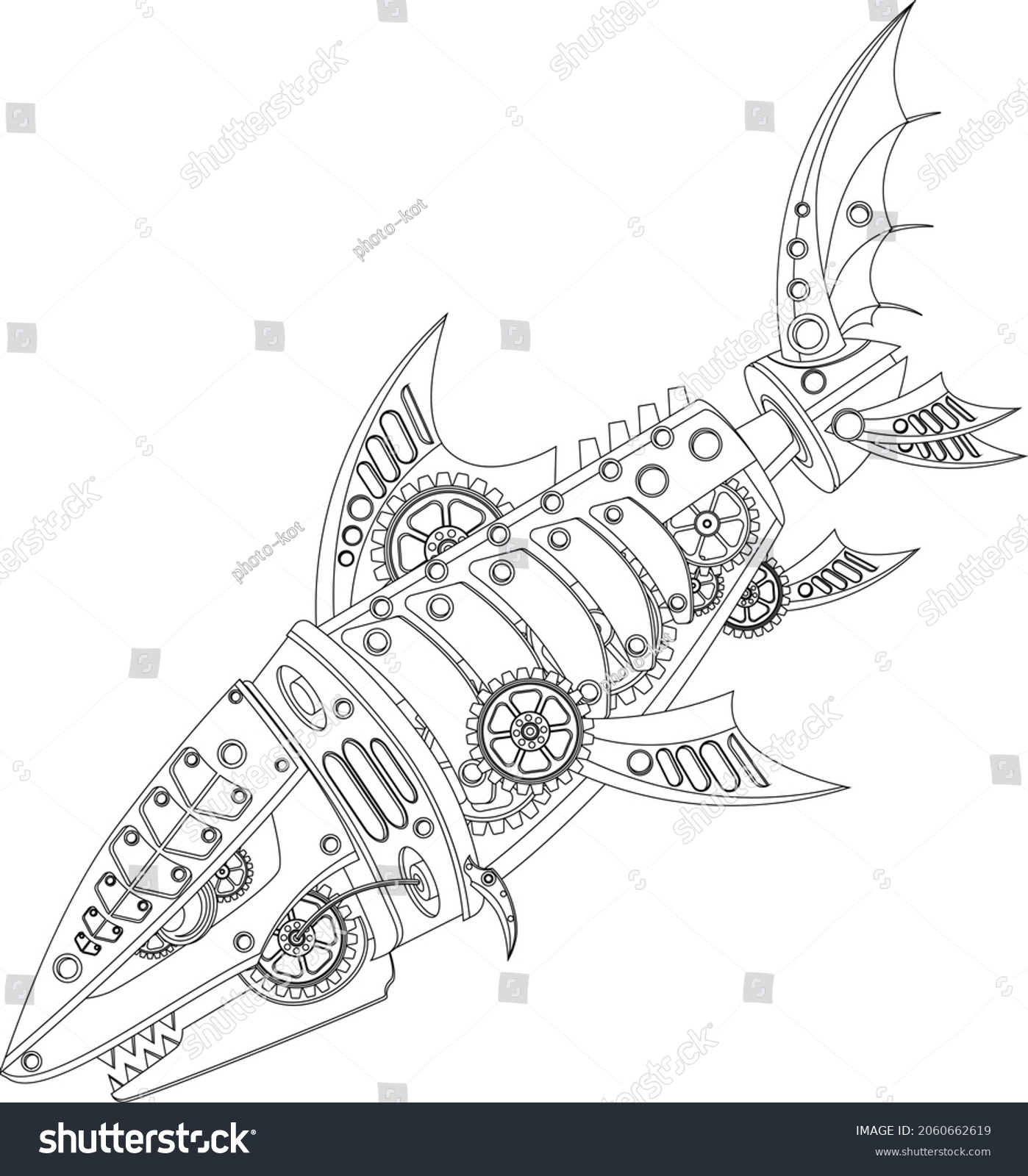 Mechanical Shark Coloring Book Vector Illustration Stock Vector ...