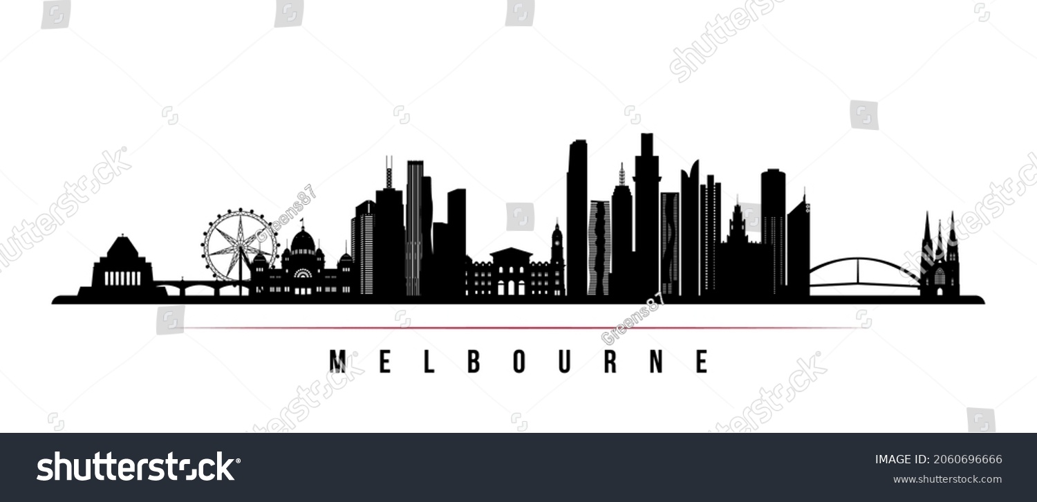 Melbourne Skyline Horizontal Banner Black White Stock Vector (Royalty ...