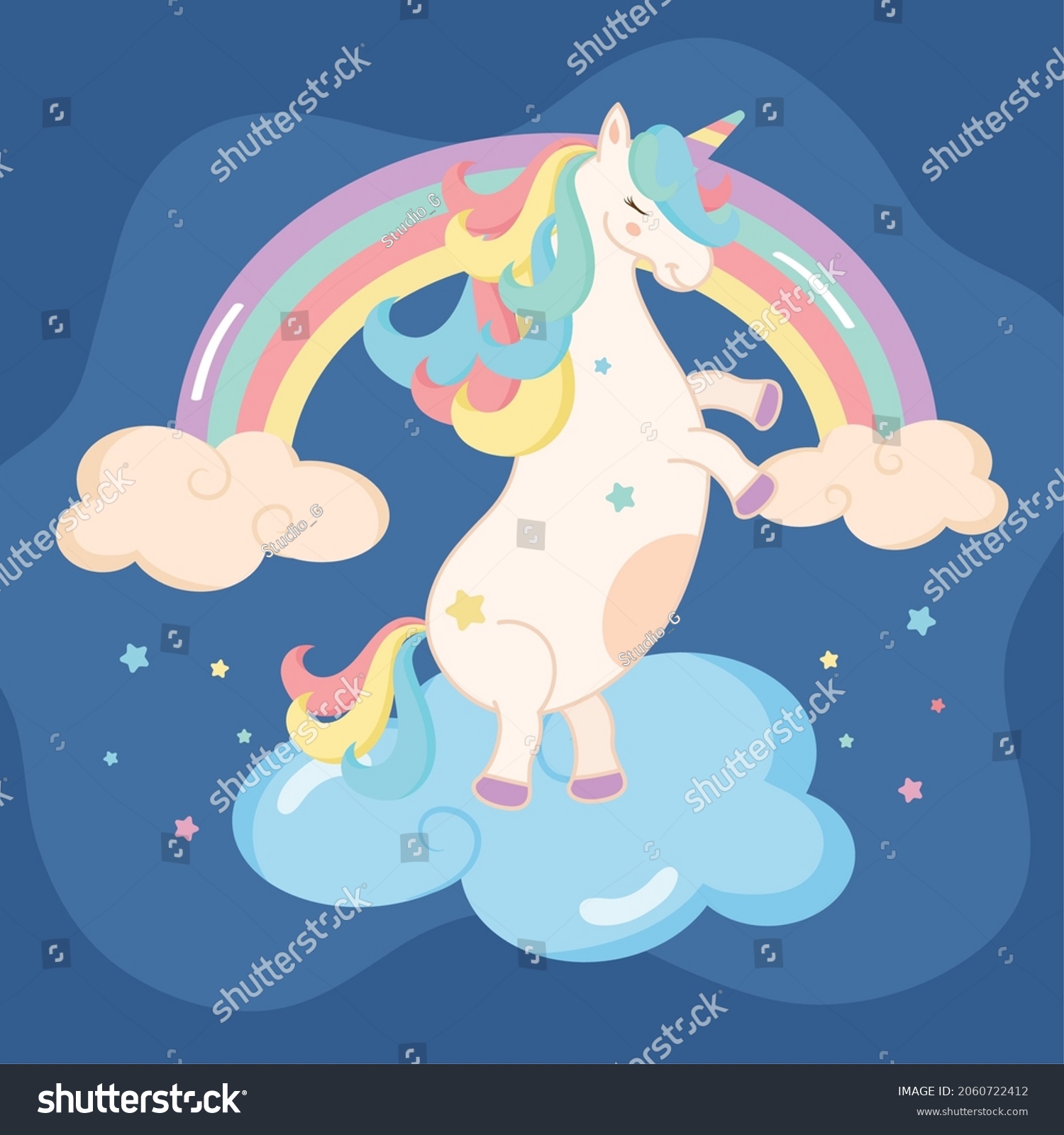 Cute Unicorn Cloud Scene Stock Vector (Royalty Free) 2060722412 ...