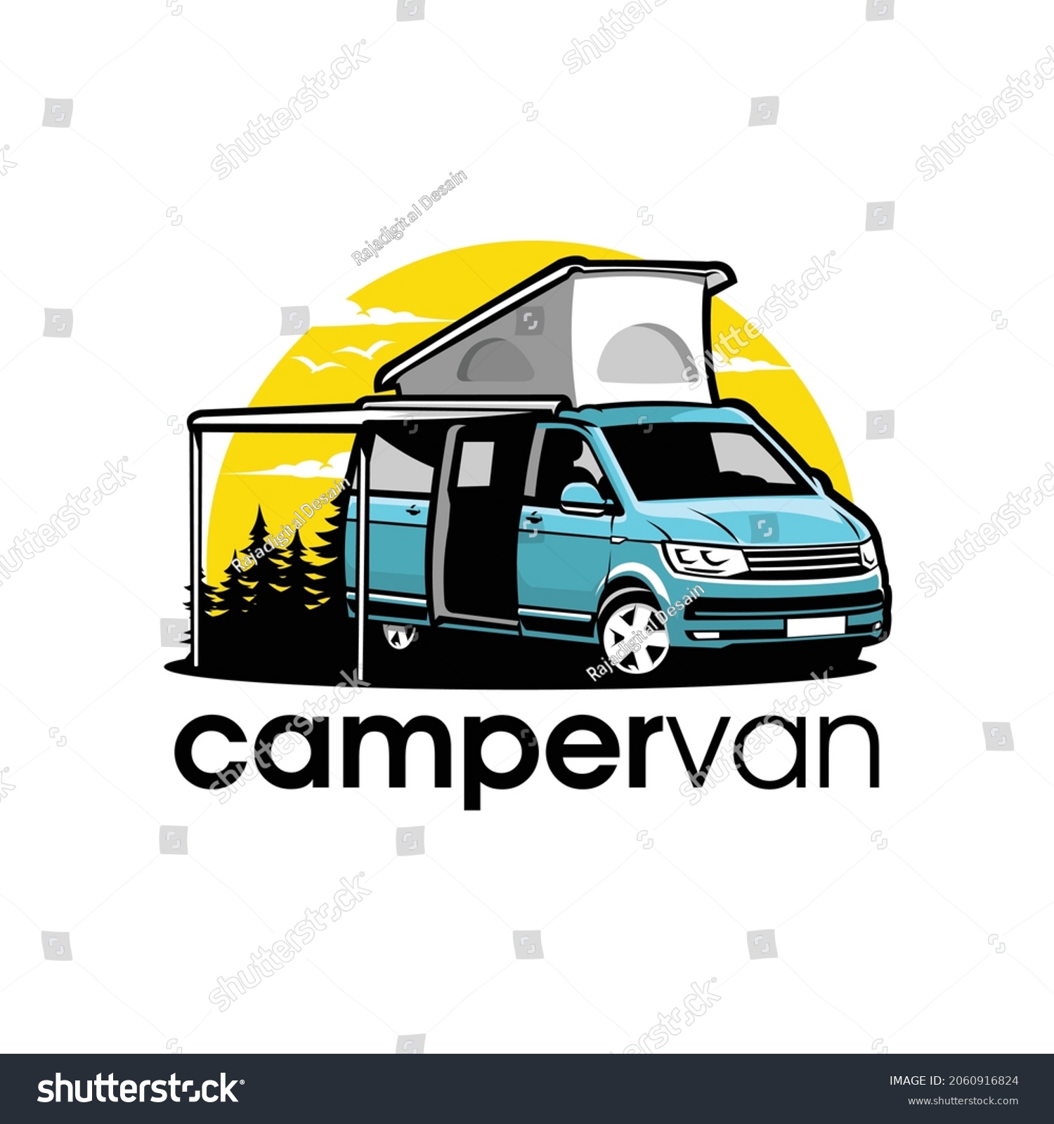 Campervan Camping Adventure Outdoor Vector Illustration Stock Vector ...