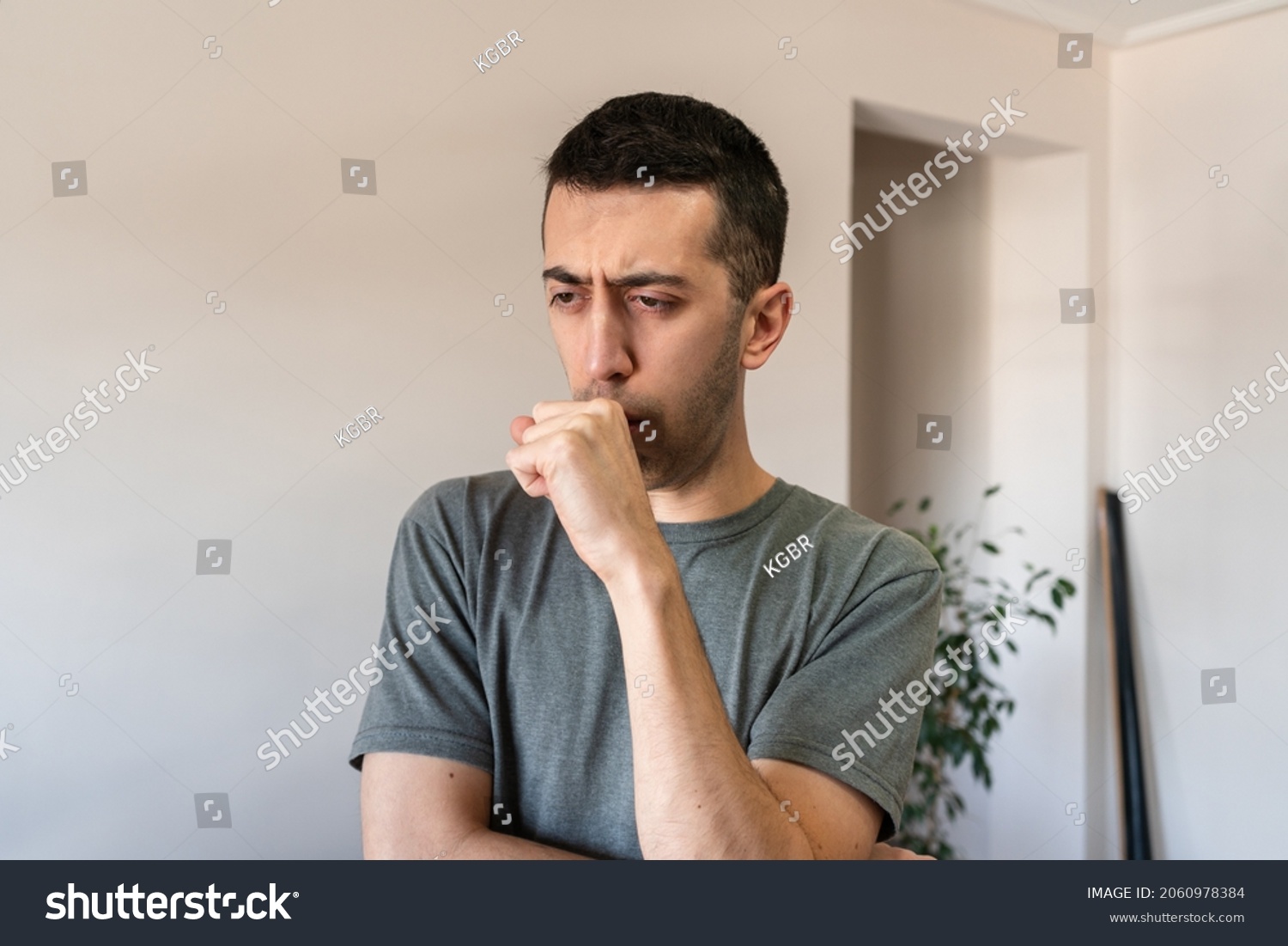 Man Coughing Covering His Mouth Stock Photo 2060978384 