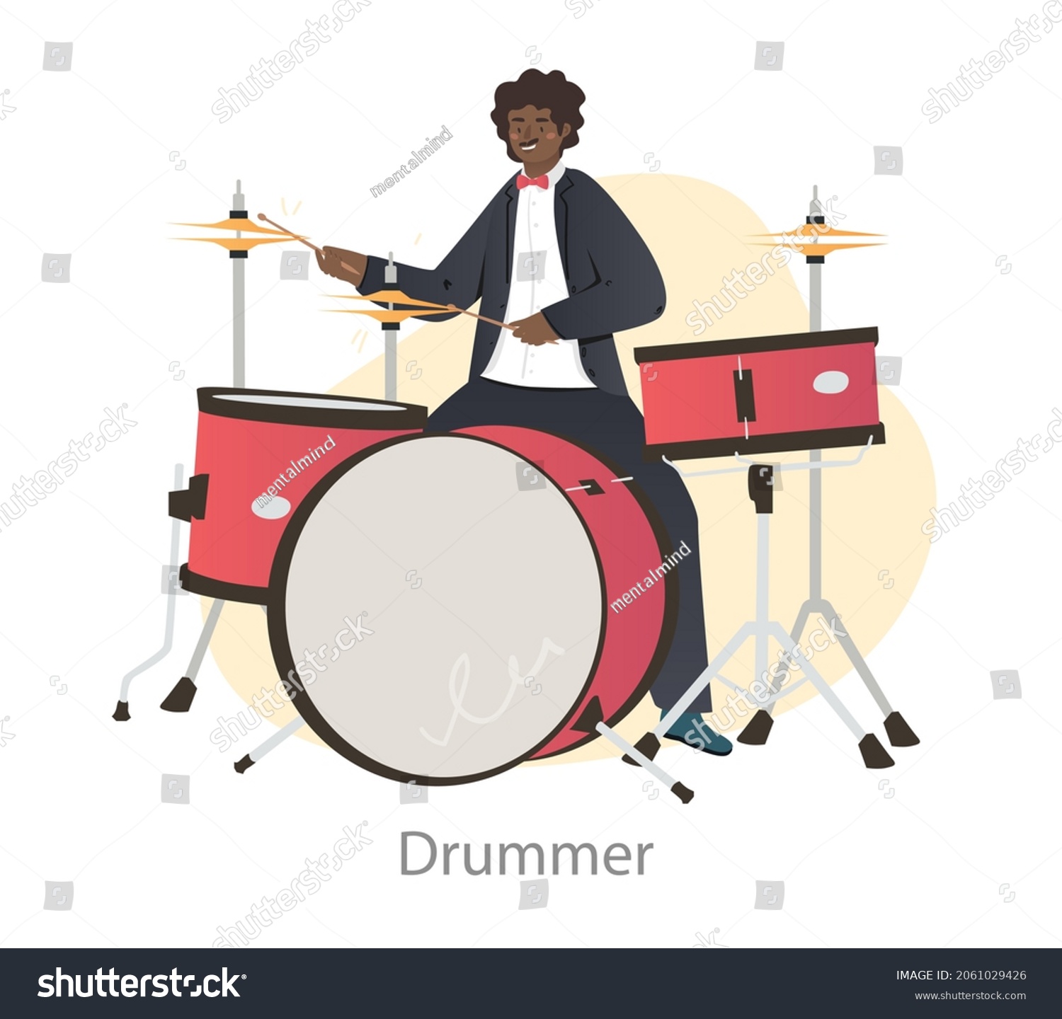 Male Drummer Concept Man Sits Behind Stock Vector (Royalty Free ...