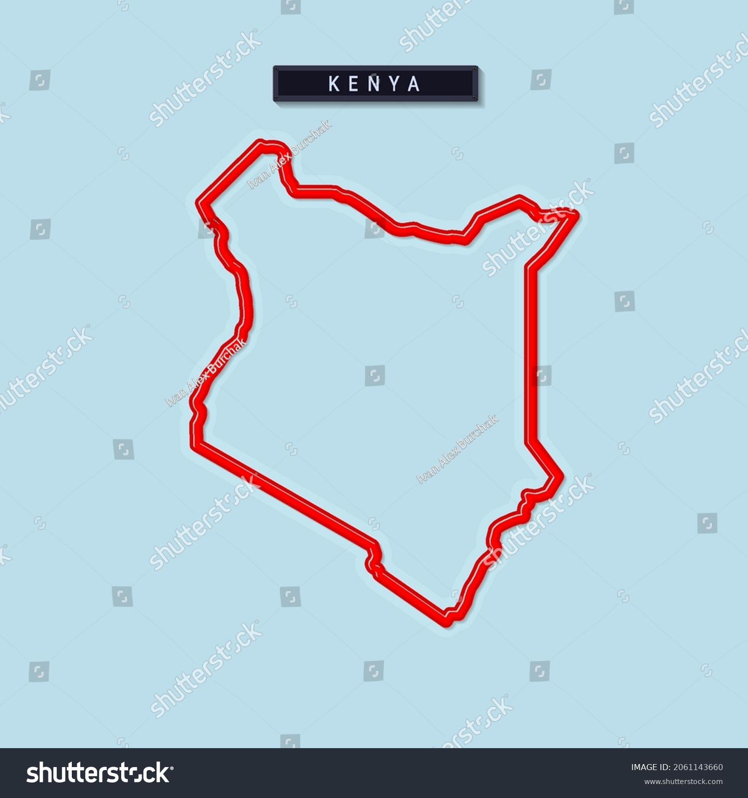 Kenya Bold Outline Map Glossy Red Stock Vector Royalty Free   Stock Vector Kenya Bold Outline Map Glossy Red Border With Soft Shadow Country Name Plate Vector Illustration 2061143660 