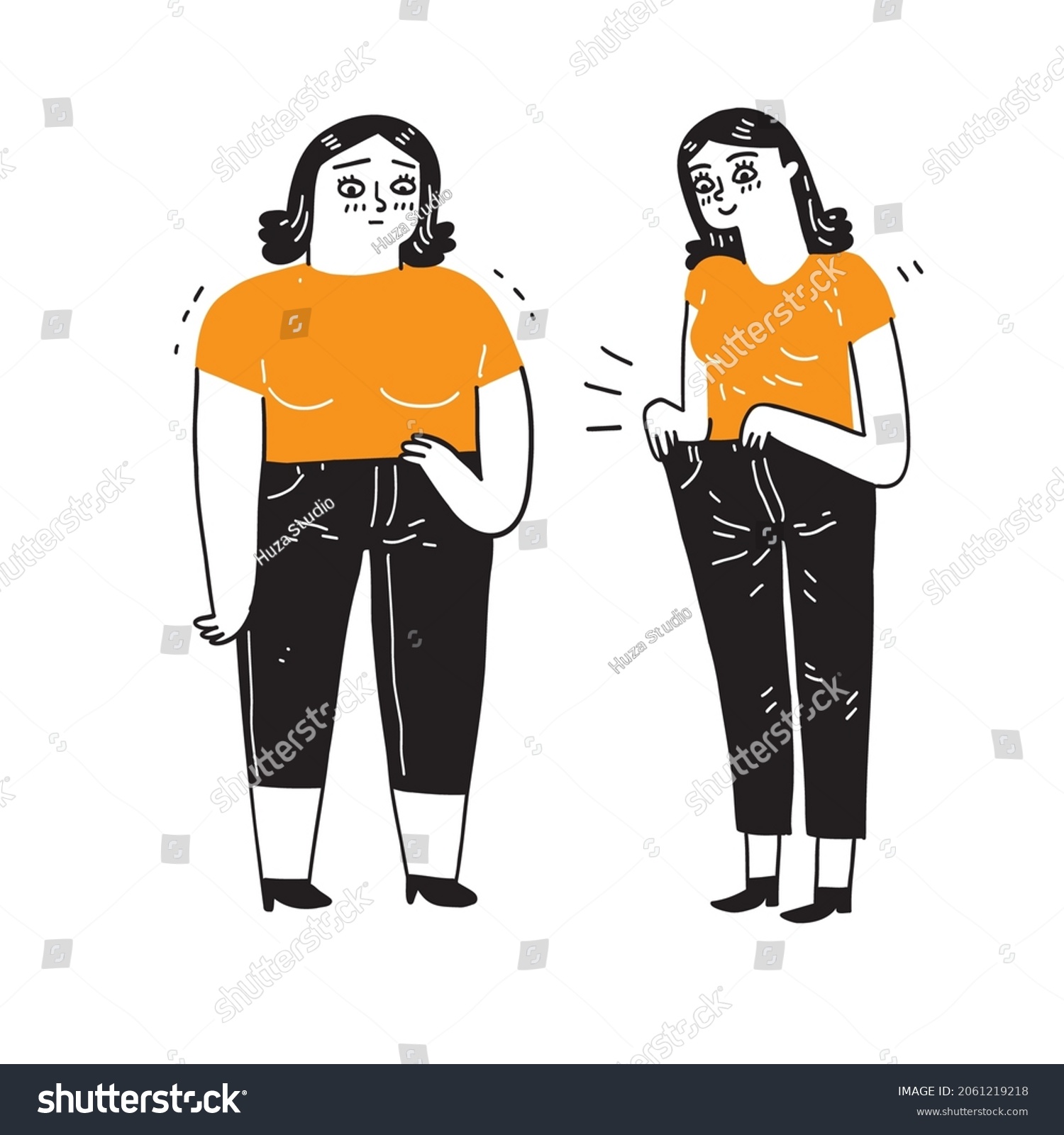 Fat Slim Woman Before After Weight Stock Vector Royalty Free