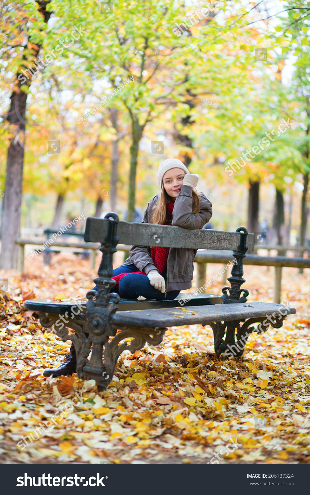 Sad Woman Sitting On Bench Image