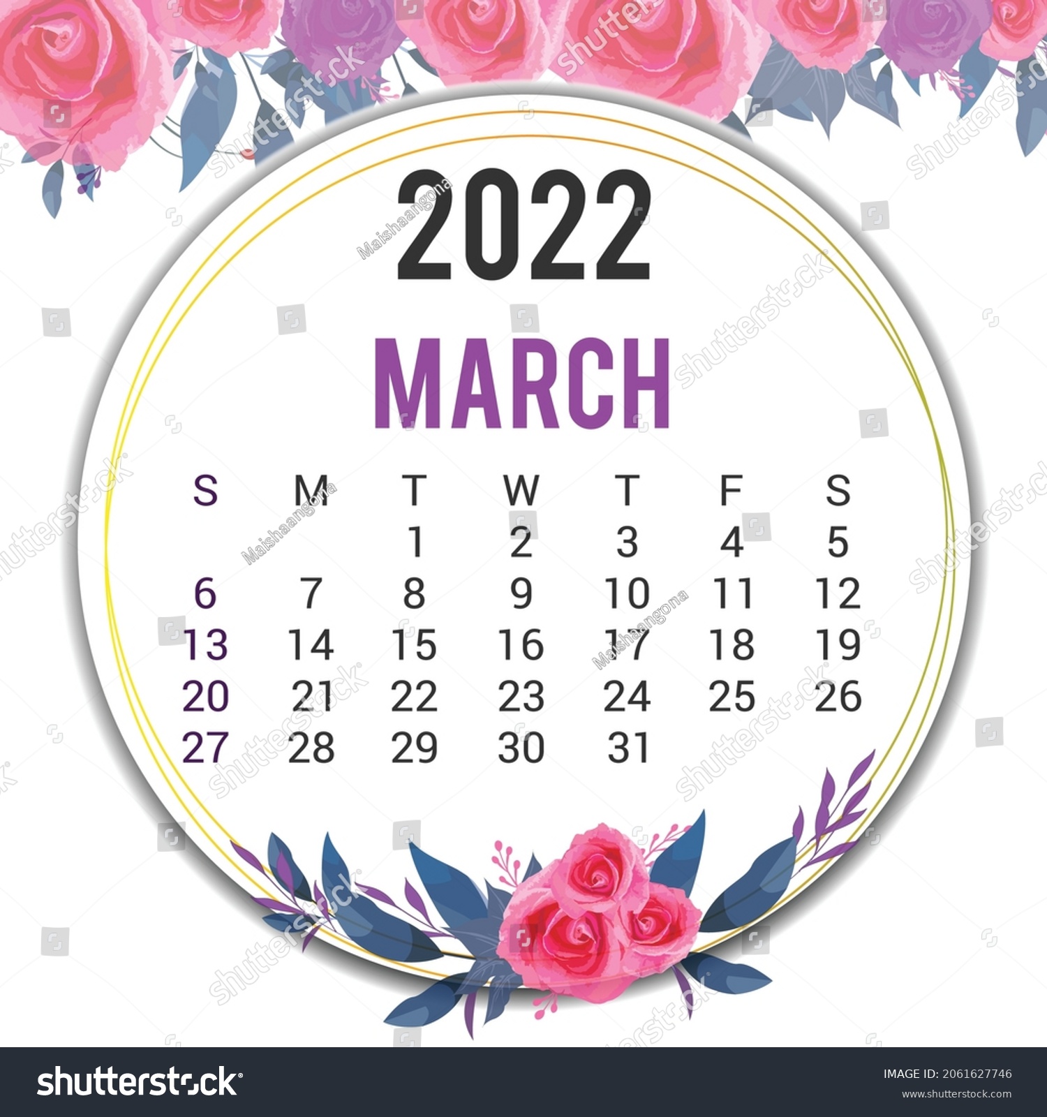 Printable Calendar 2022 Template Design 库存矢量图（免版税）2061627746 Shutterstock 2594