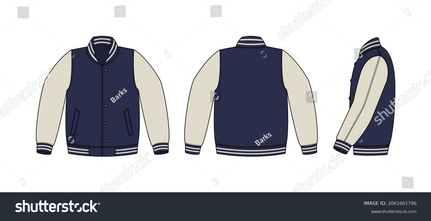 Varsity Jacket Baseball Jacket Template Illustrationfrontback Stock ...