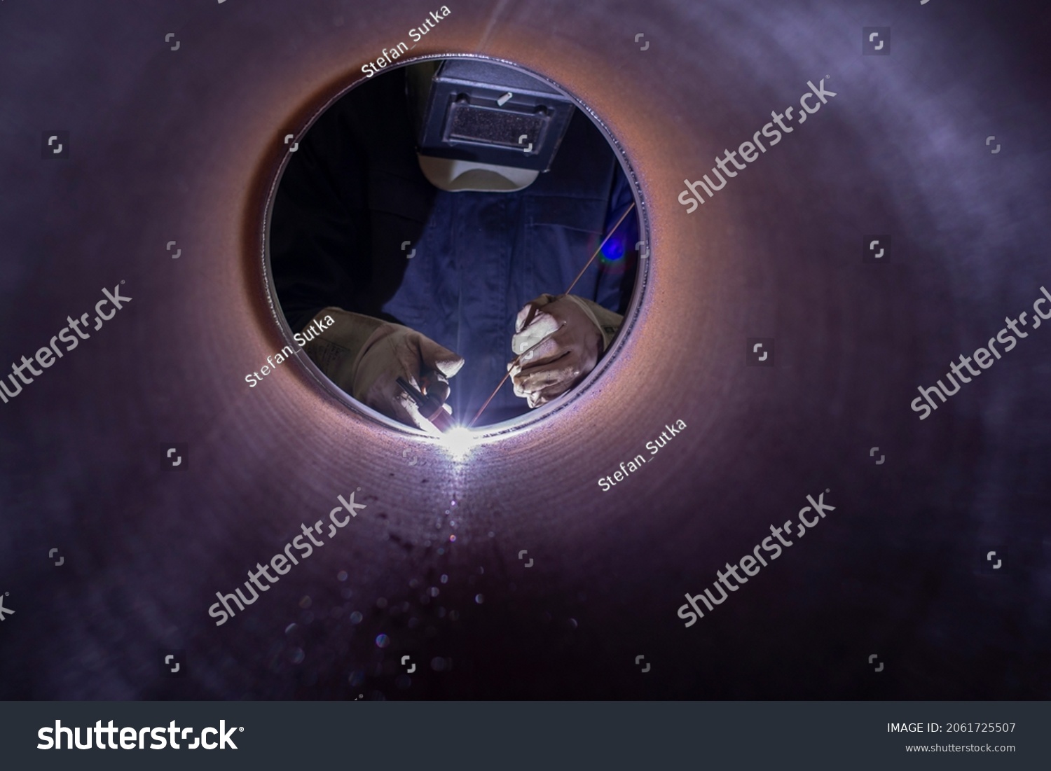 Tig Welding Inside Large Diameter Steel Stock Photo 2061725507 