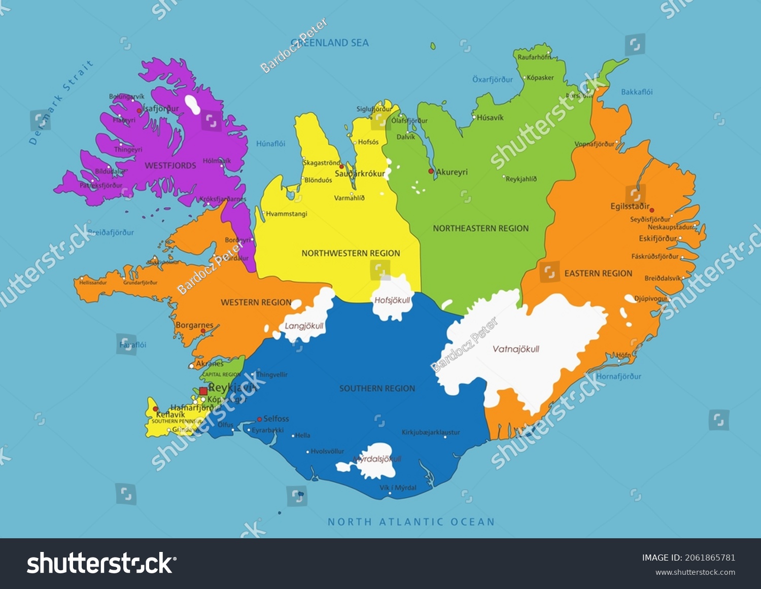 Colorful Iceland Political Map Clearly Labeled Stock Vector (Royalty ...