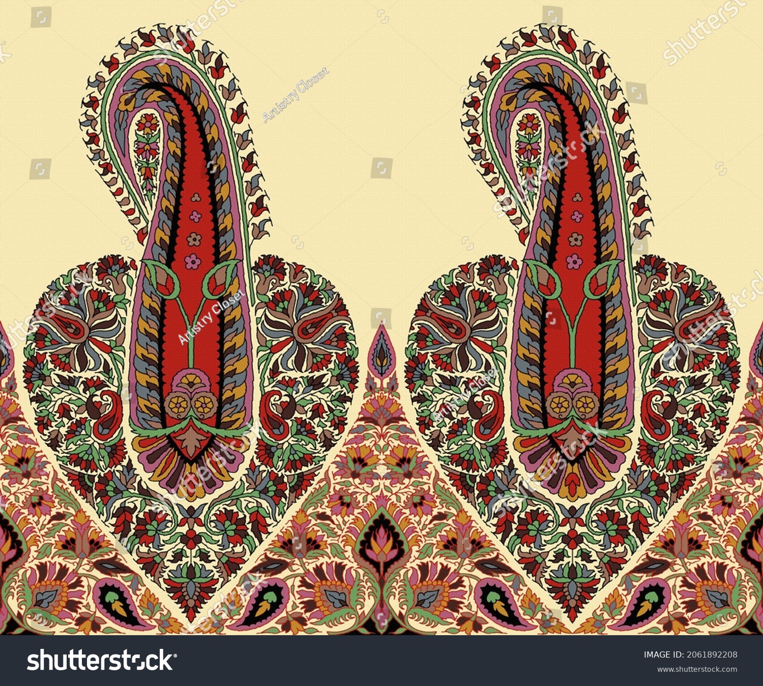 Traditional Mughal Shawl Buta Design Printing Stock Illustration ...