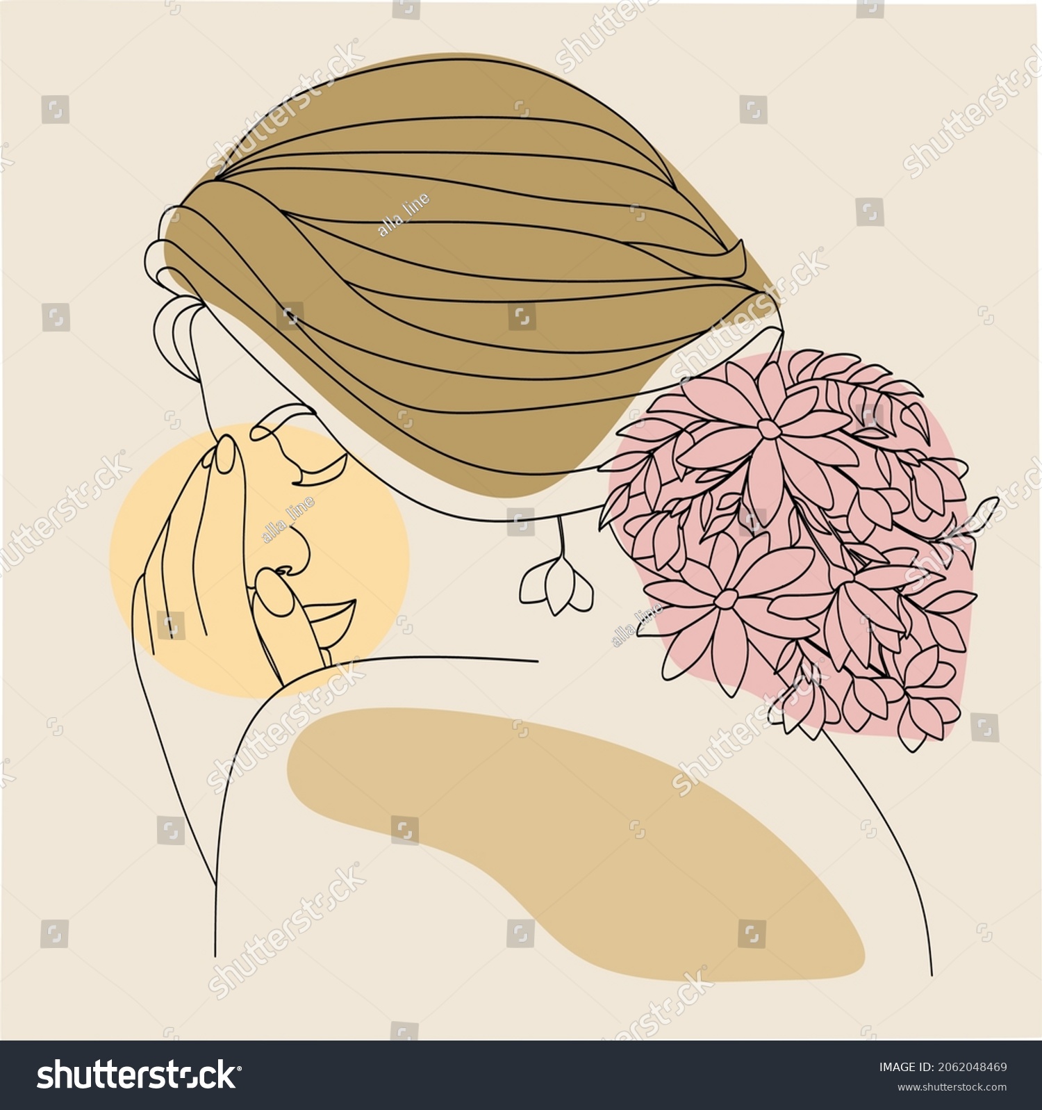 Beauty Face Flowers Line Drawing Art Stock Vector Royalty Free