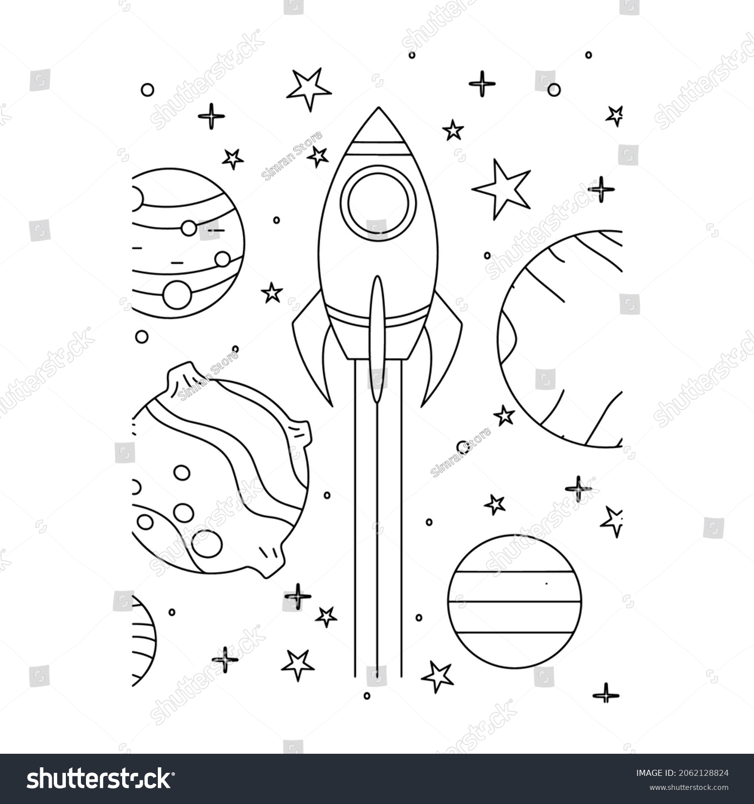 Coloring Page Outline Cartoon Rocket Astronaut Stock Vector (Royalty ...