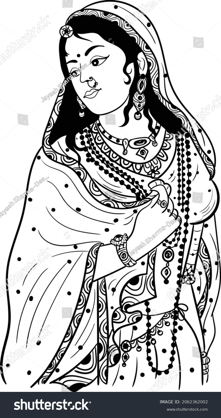 Indian Bride Black White Line Drawing Stock Vector (Royalty Free ...