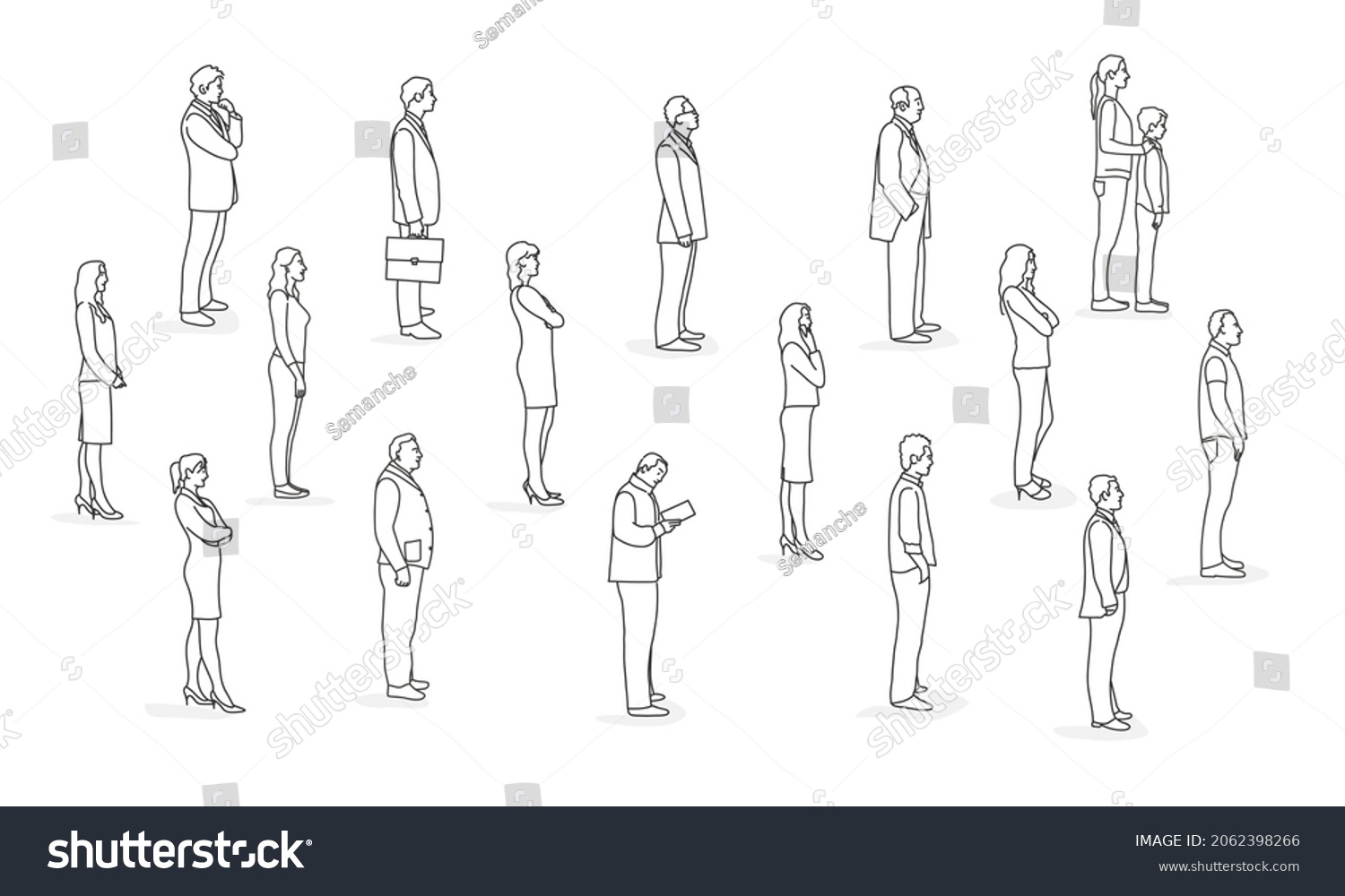 Large Group People Standing Profile Queue Stock Vector (Royalty Free ...