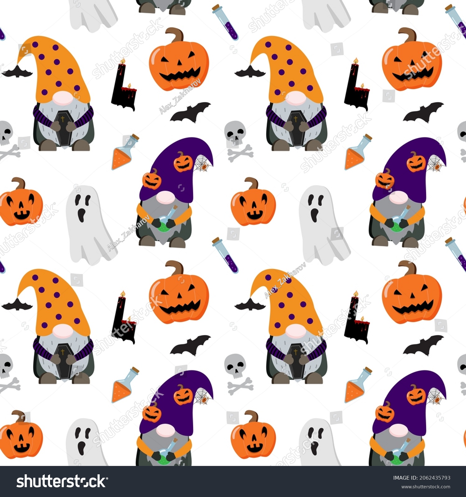 Halloween Seamless Pattern Gnomes Scary Pumpkins Stock Vector (Royalty ...