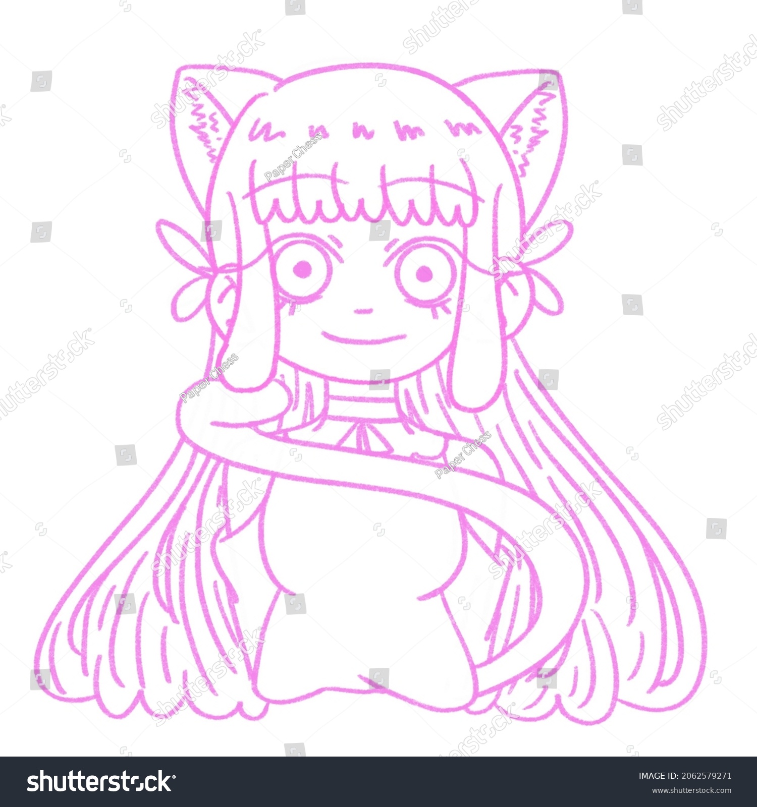 Cute Girl Cat Ears Tails Stock Illustration 2062579271 Shutterstock